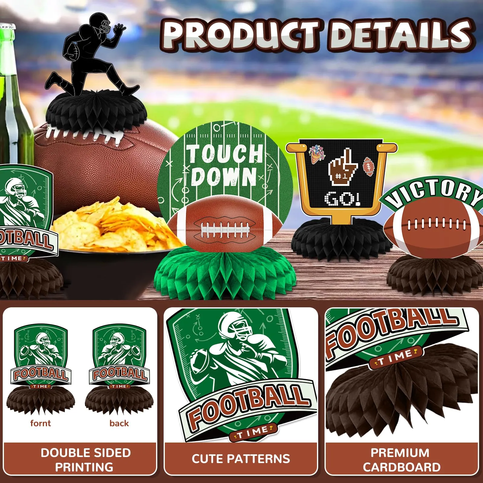 10PCS Football Party Decorations Football Table Centerpiece Super Bowl Party Decorations Table Toppers for Football Gameday Tailgate Party Football Birthday Party Decorations