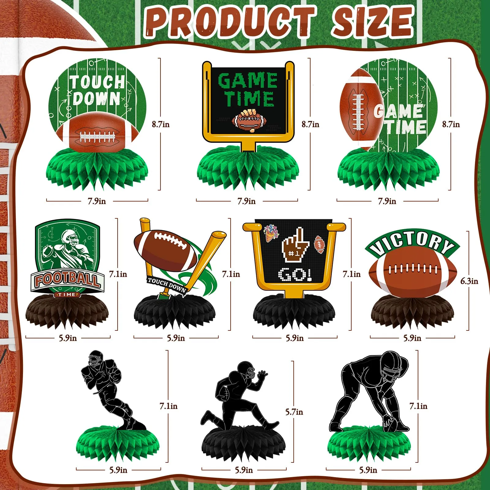 10PCS Football Party Decorations Football Table Centerpiece Super Bowl Party Decorations Table Toppers for Football Gameday Tailgate Party Football Birthday Party Decorations