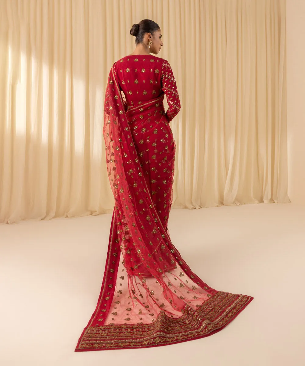 3 Piece -  Embroidered Net Saree