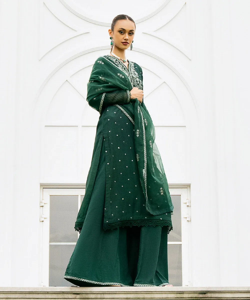 3 Piece - Embroidered Raw Silk Suit