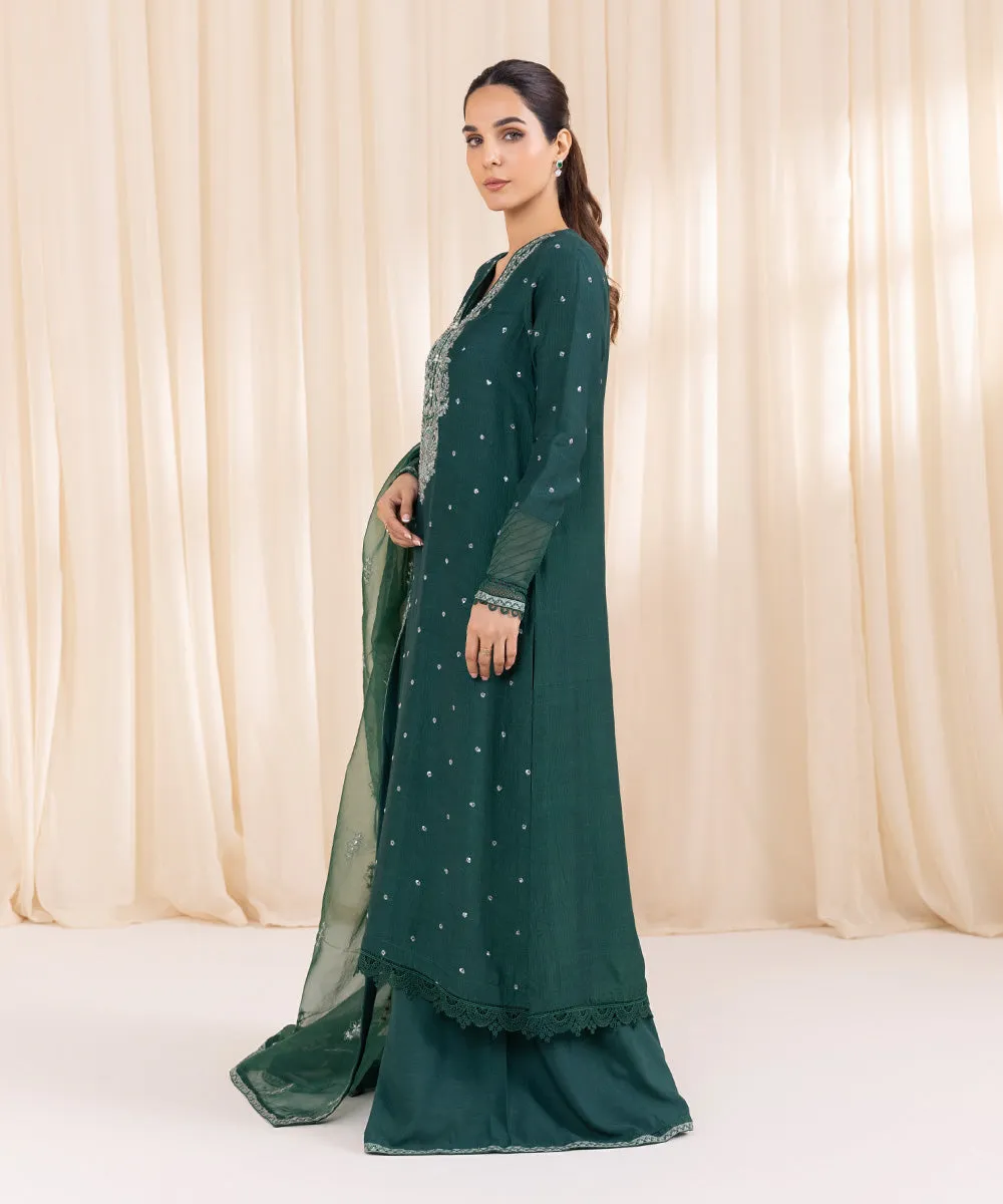 3 Piece - Embroidered Raw Silk Suit