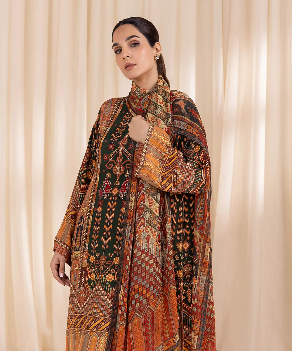 3 Piece - Printed Silk Suit