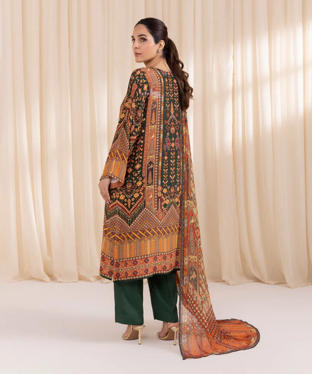 3 Piece - Printed Silk Suit