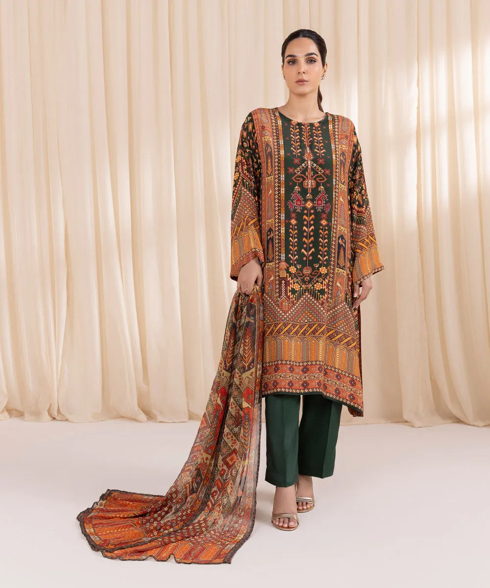 3 Piece - Printed Silk Suit