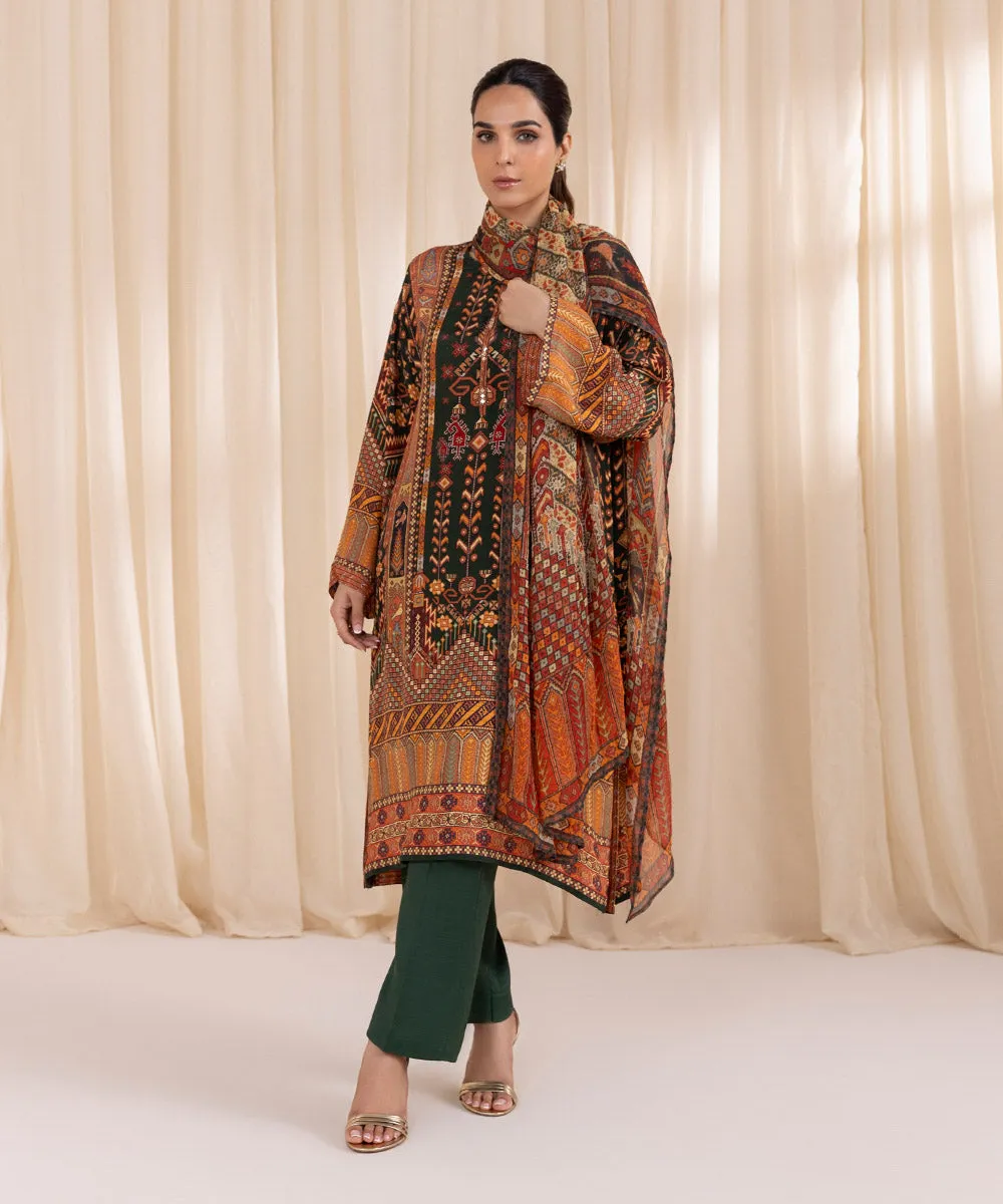 3 Piece - Printed Silk Suit