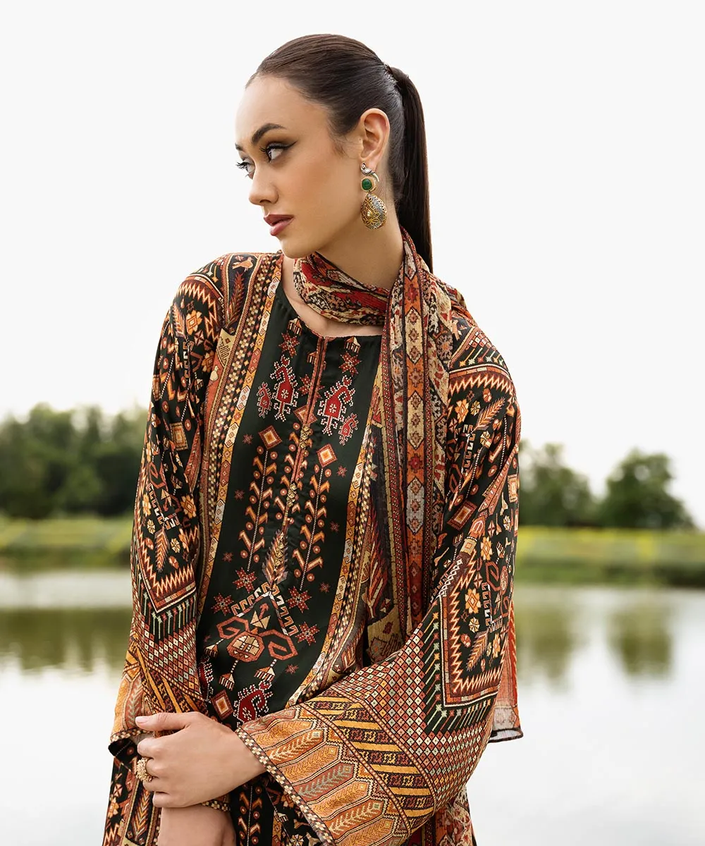 3 Piece - Printed Silk Suit