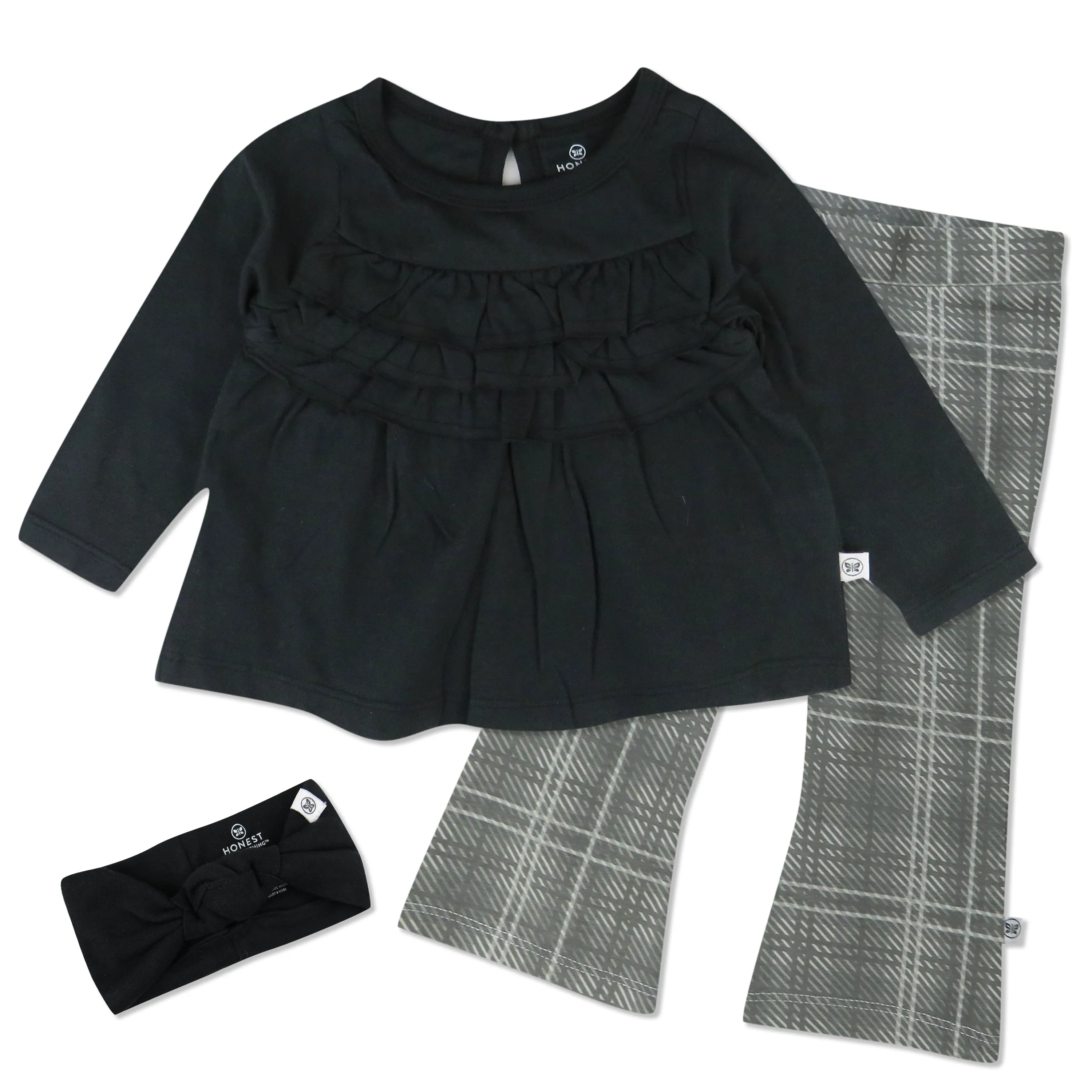 3-Piece Ruffle Top, Flare Legging & Headband Set