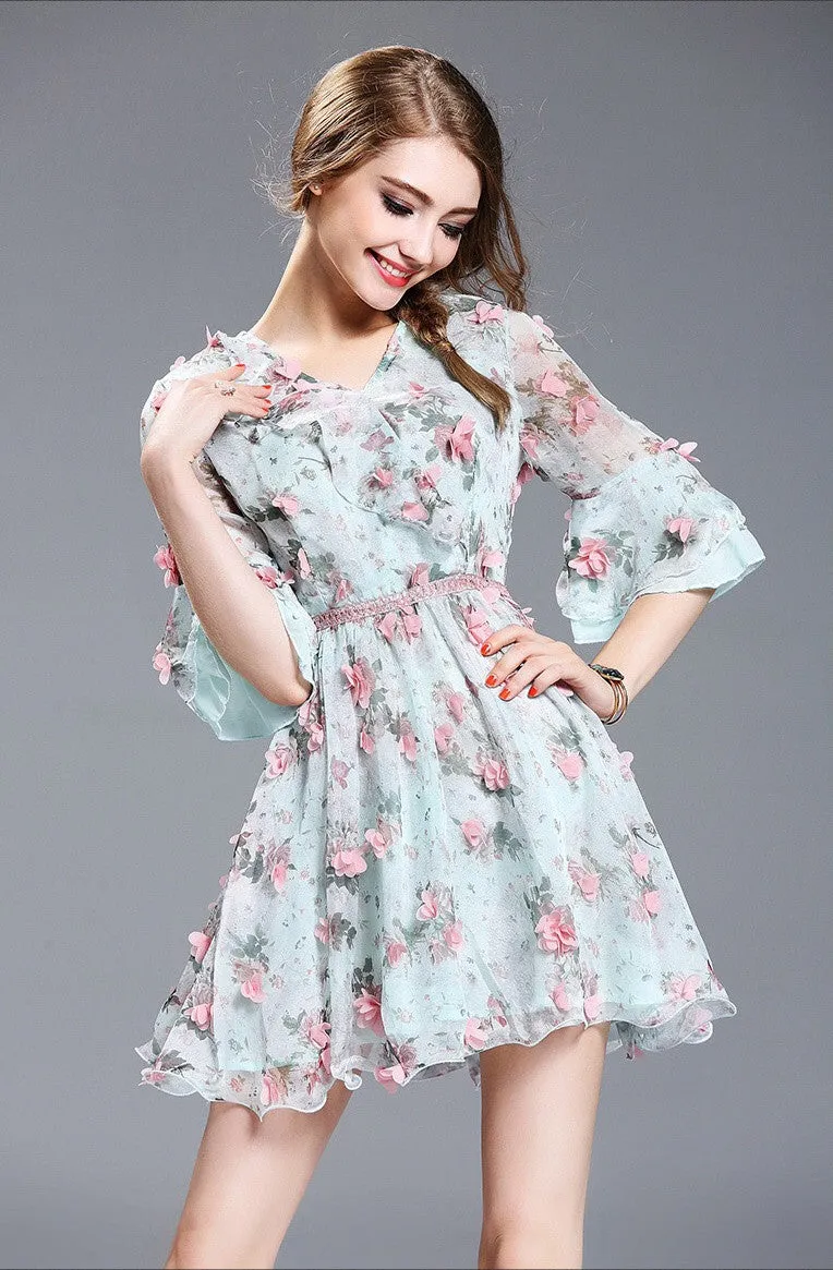 3D Flower Chiffon Dress