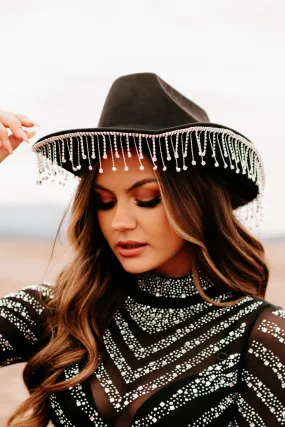 A Few Too Many Rhinestone Fringe Western Hat (Black)