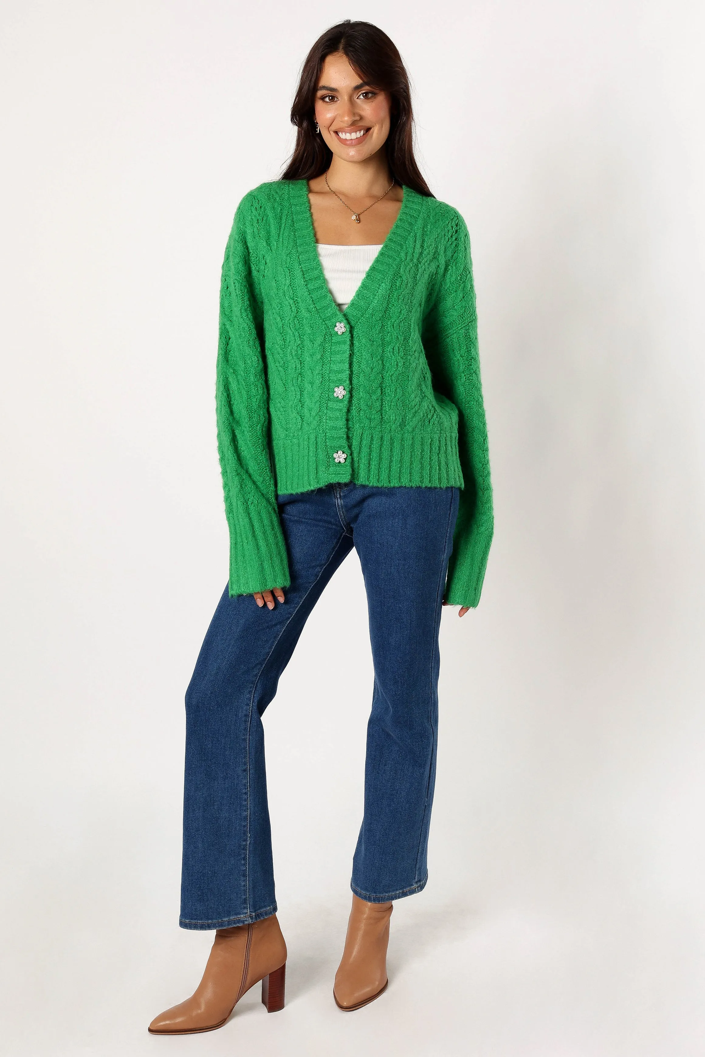 Alessandra Crystal Button Cardigan - Spearmint