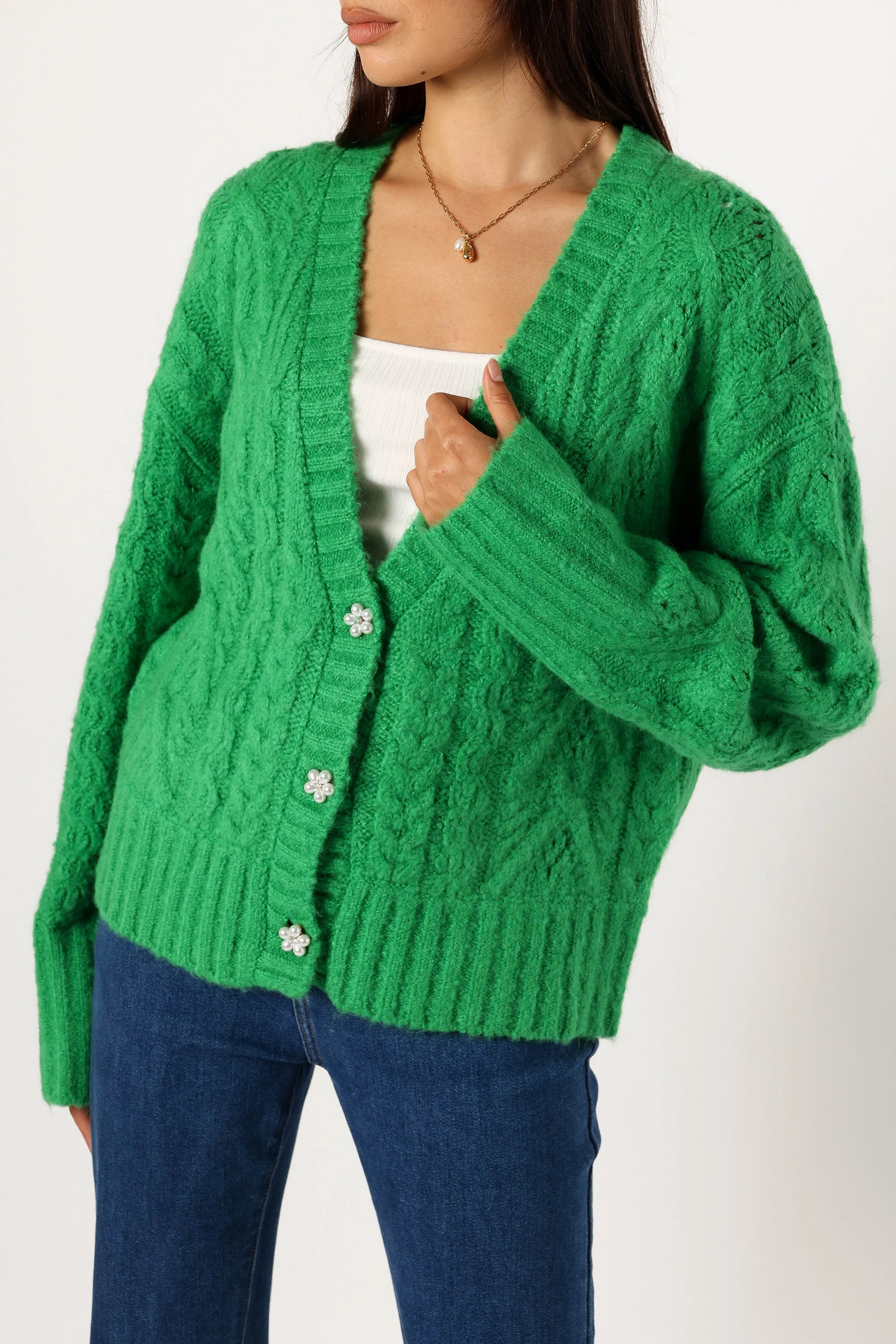 Alessandra Crystal Button Cardigan - Spearmint