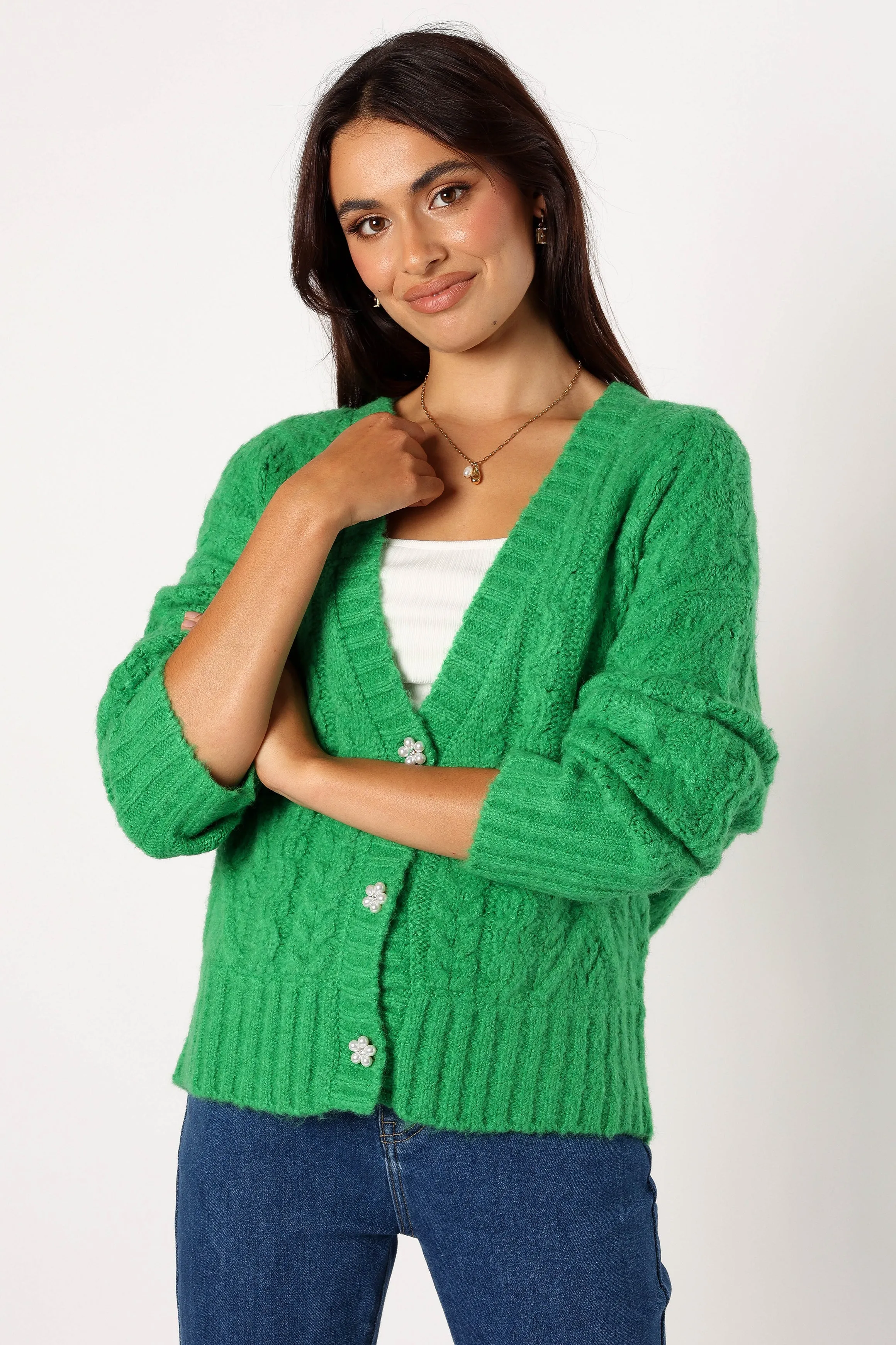 Alessandra Crystal Button Cardigan - Spearmint