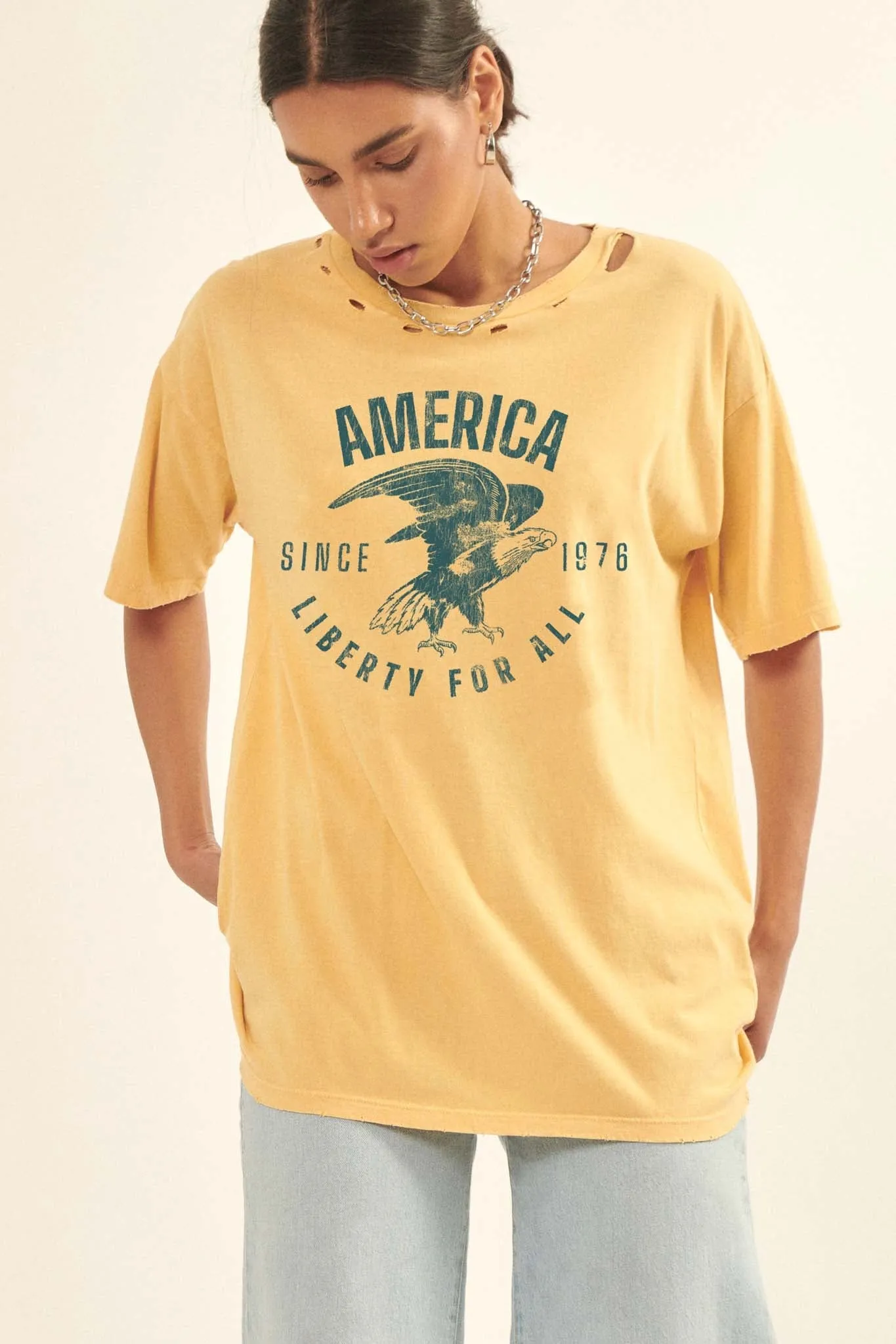 America Eagle Oversized Distressed Graphic Tee