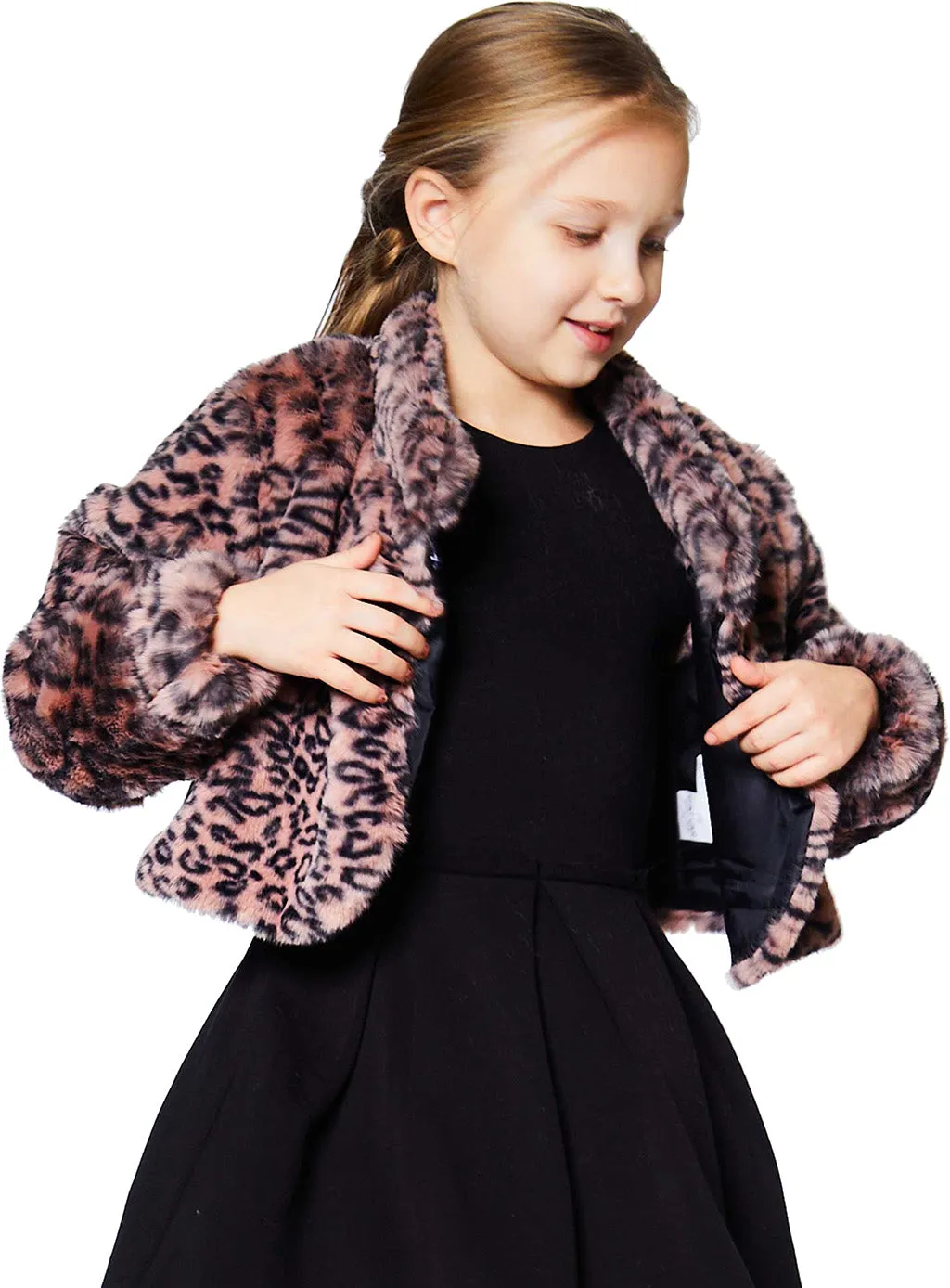 Animal Print Fake Fur Jacket - Little Girl|-|Manteau en fausse fourrure avec imprimé animal - Petite Fille