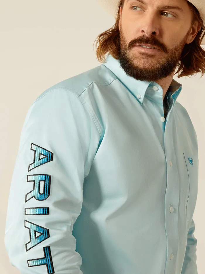 Ariat 10048717 Mens Team Logo Twill Fitted Shirt Light Aqua