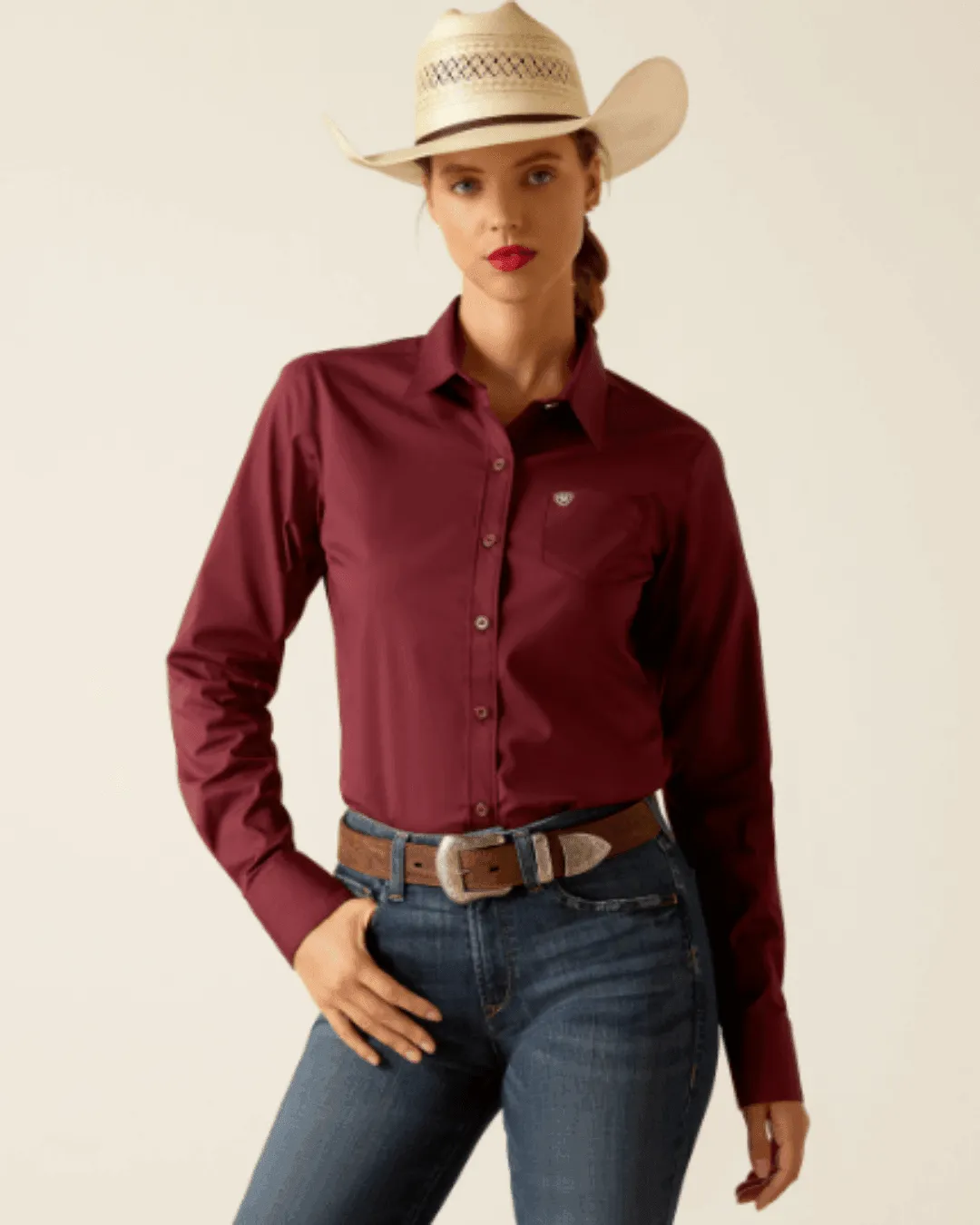 Ariat Women's Kirby Burgundy Stretch Long Sleeve Western Shirt 10048885