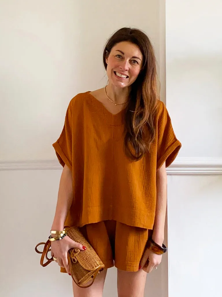 Ariel Organic Cotton Top in Pecan by HANNAH BEAUMONT