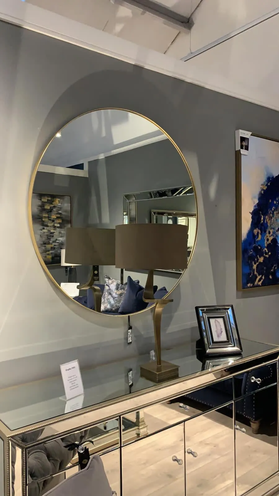 Arlene Round Mirror with GOLD  90cm. Seconds quality collect Instore only