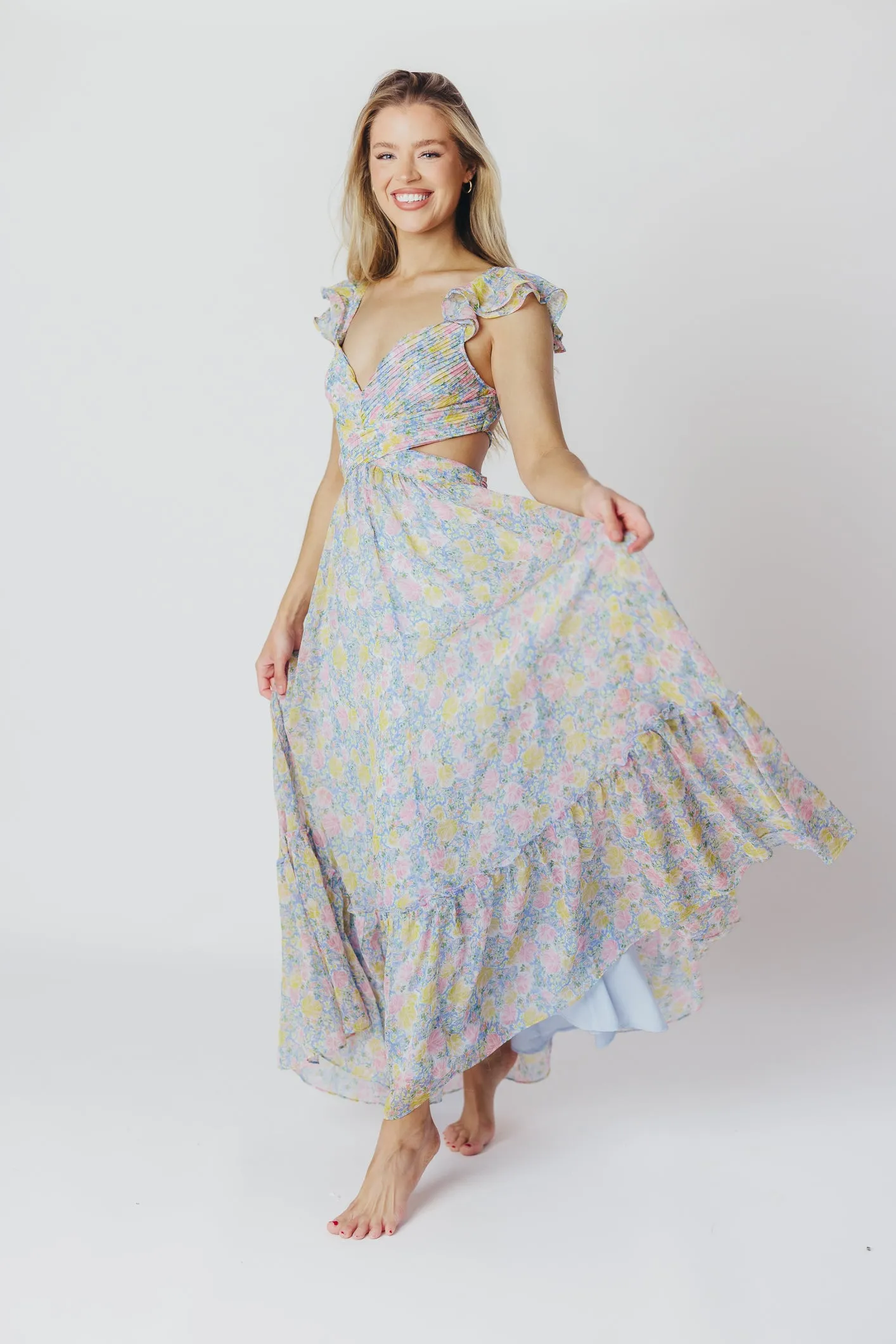 ASTR Primrose Maxi Dress in Blue/Pink Floral