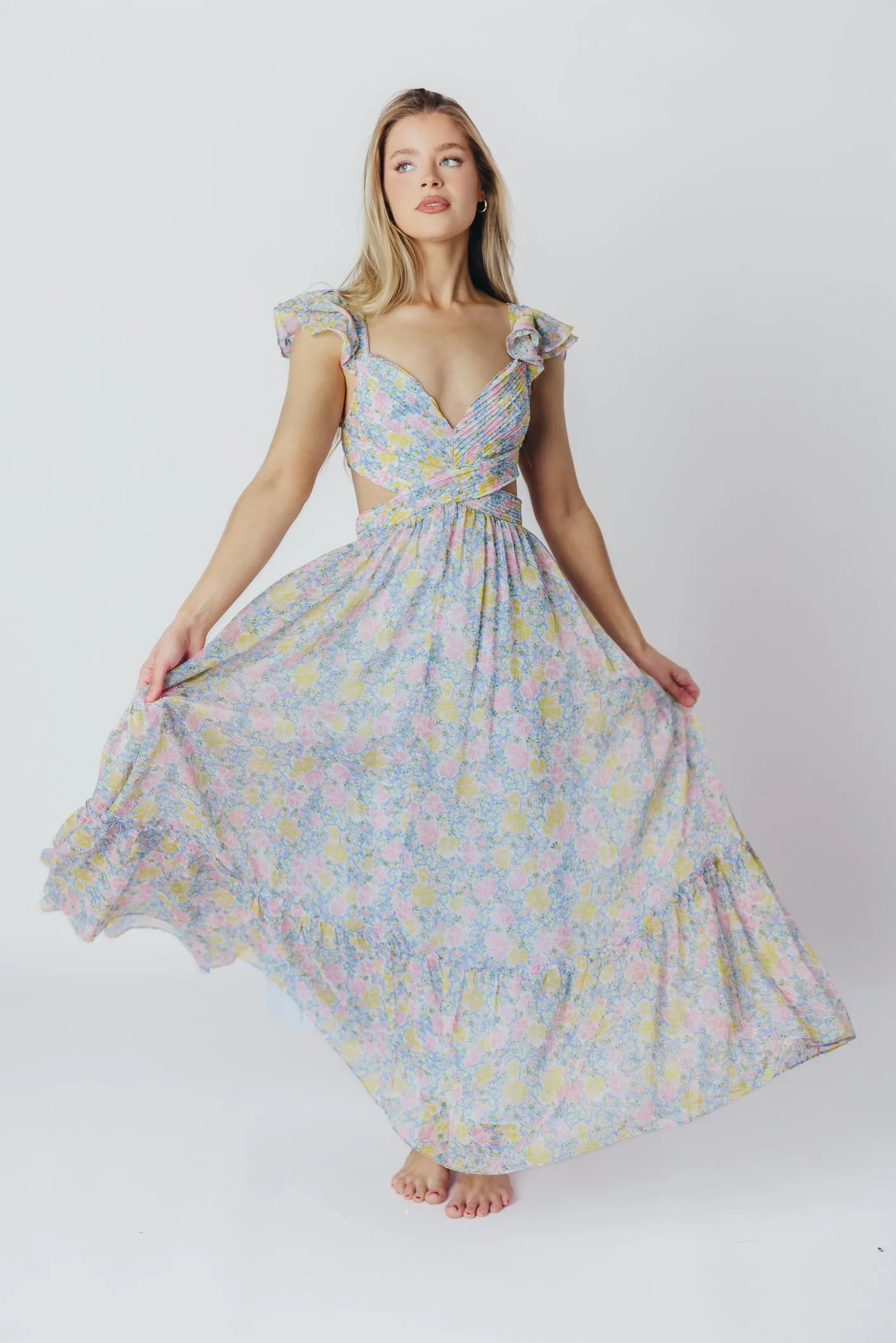 ASTR Primrose Maxi Dress in Blue/Pink Floral