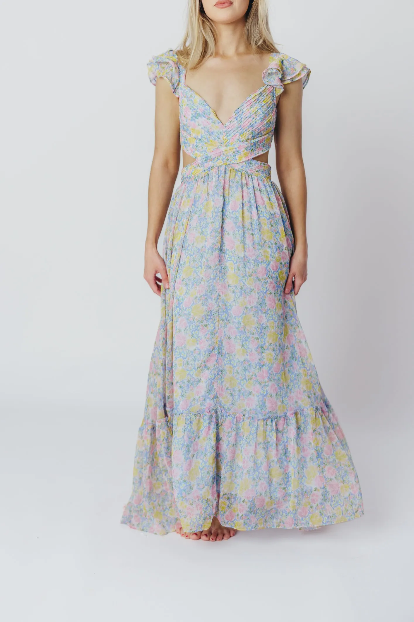 ASTR Primrose Maxi Dress in Blue/Pink Floral