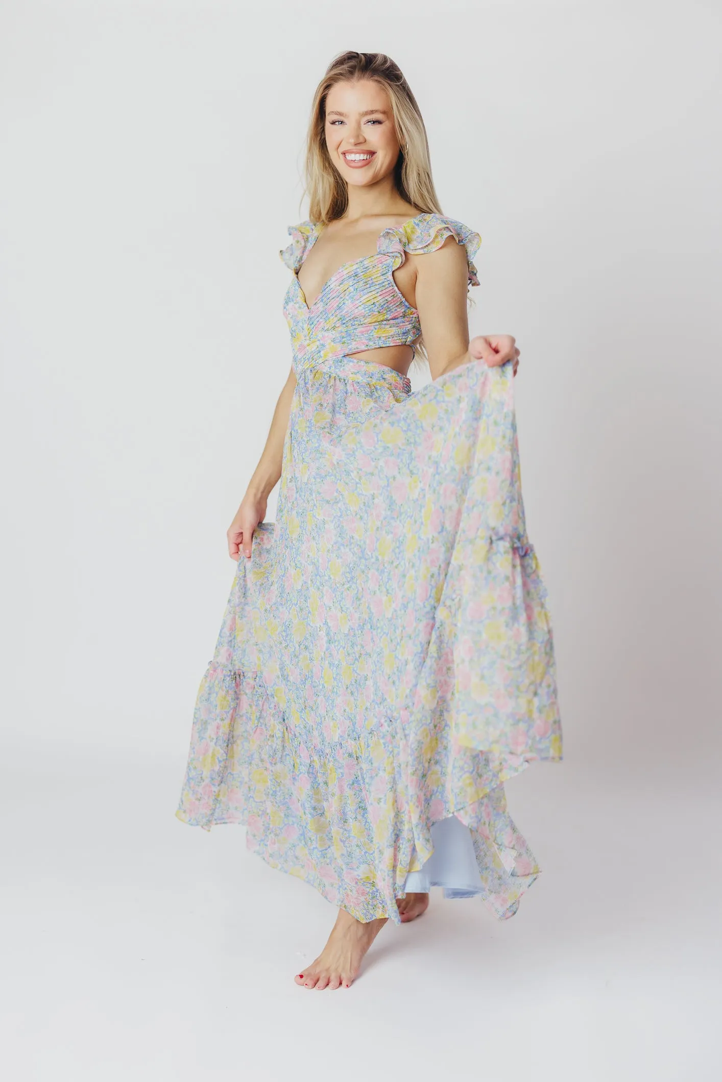 ASTR Primrose Maxi Dress in Blue/Pink Floral