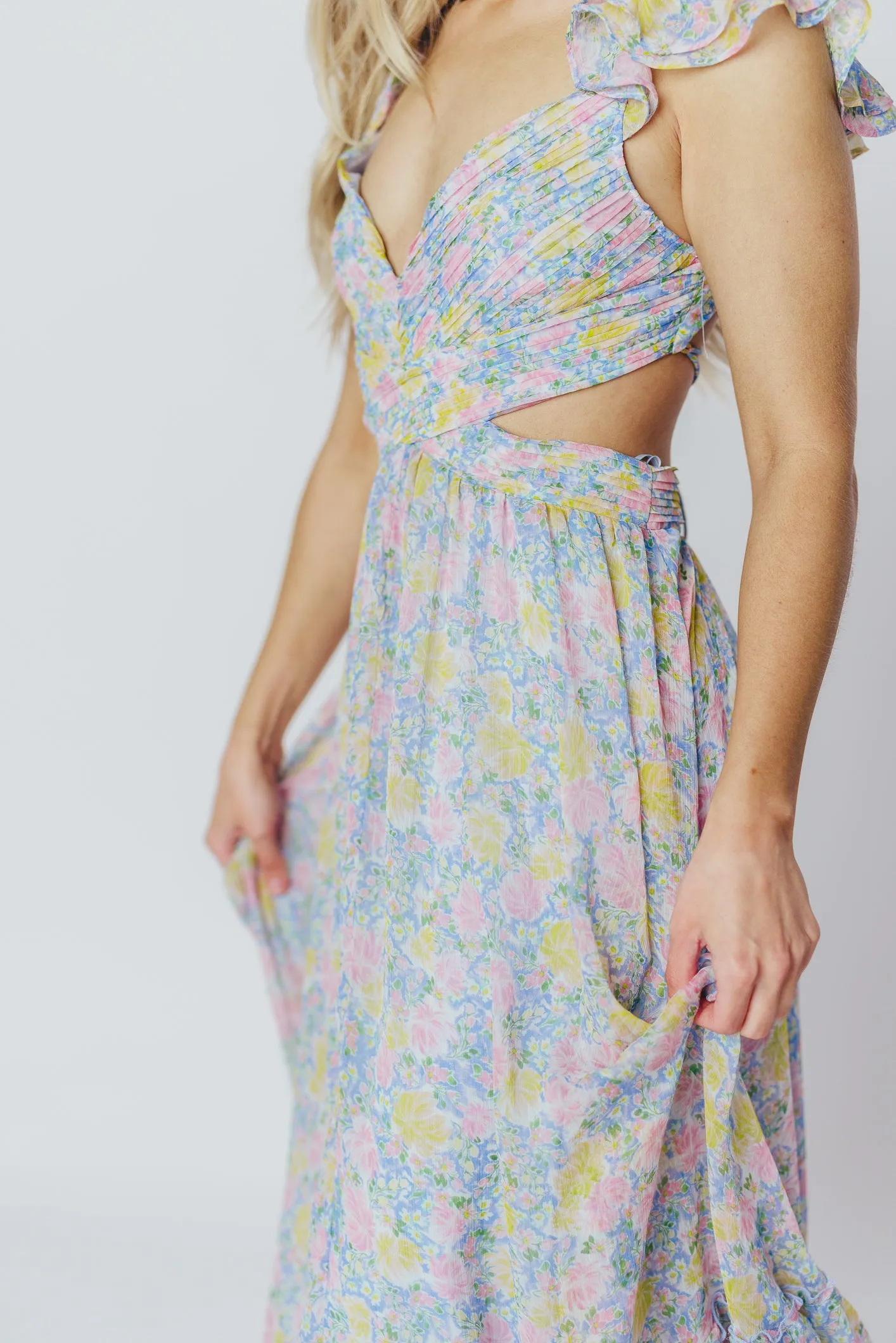 ASTR Primrose Maxi Dress in Blue/Pink Floral