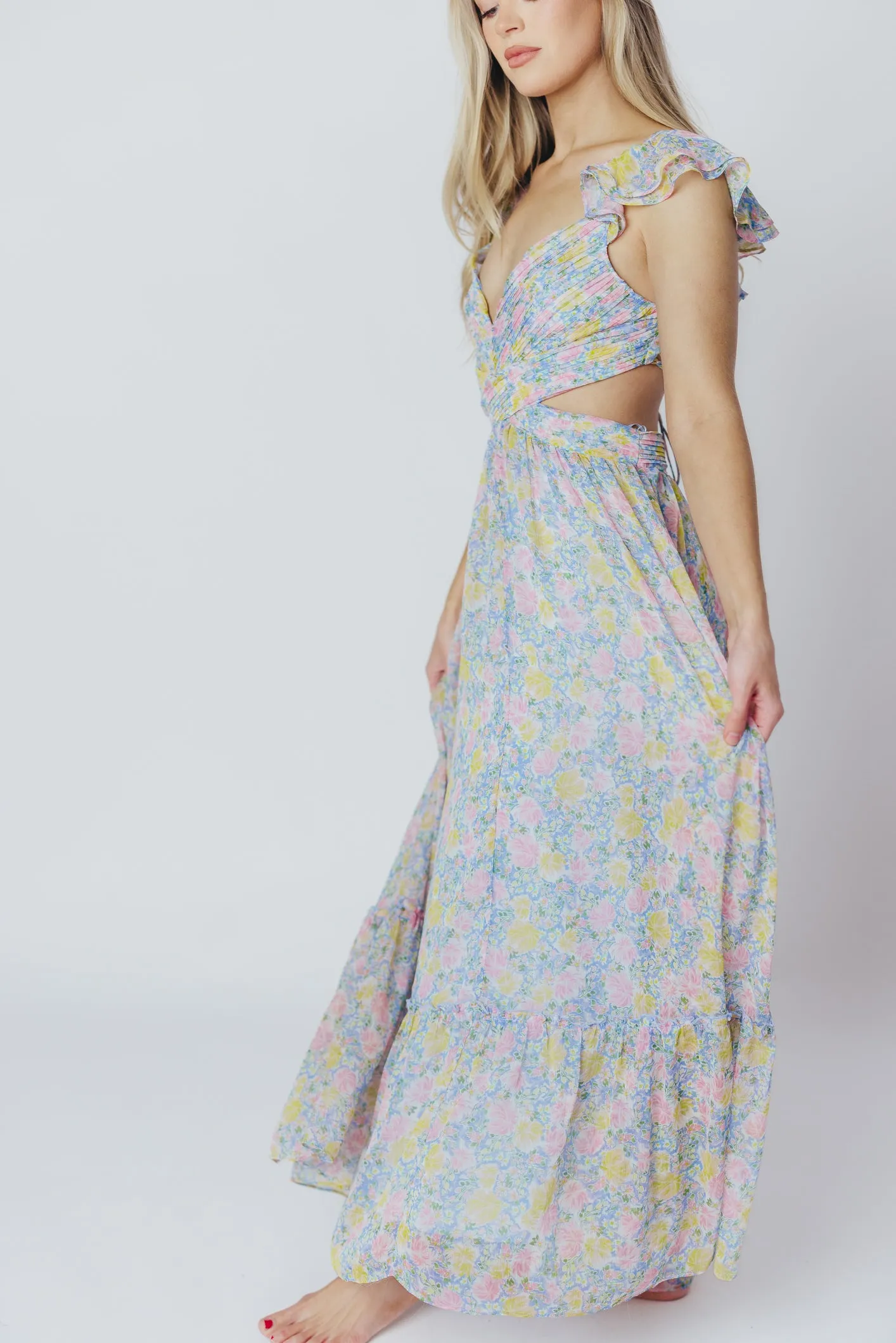 ASTR Primrose Maxi Dress in Blue/Pink Floral