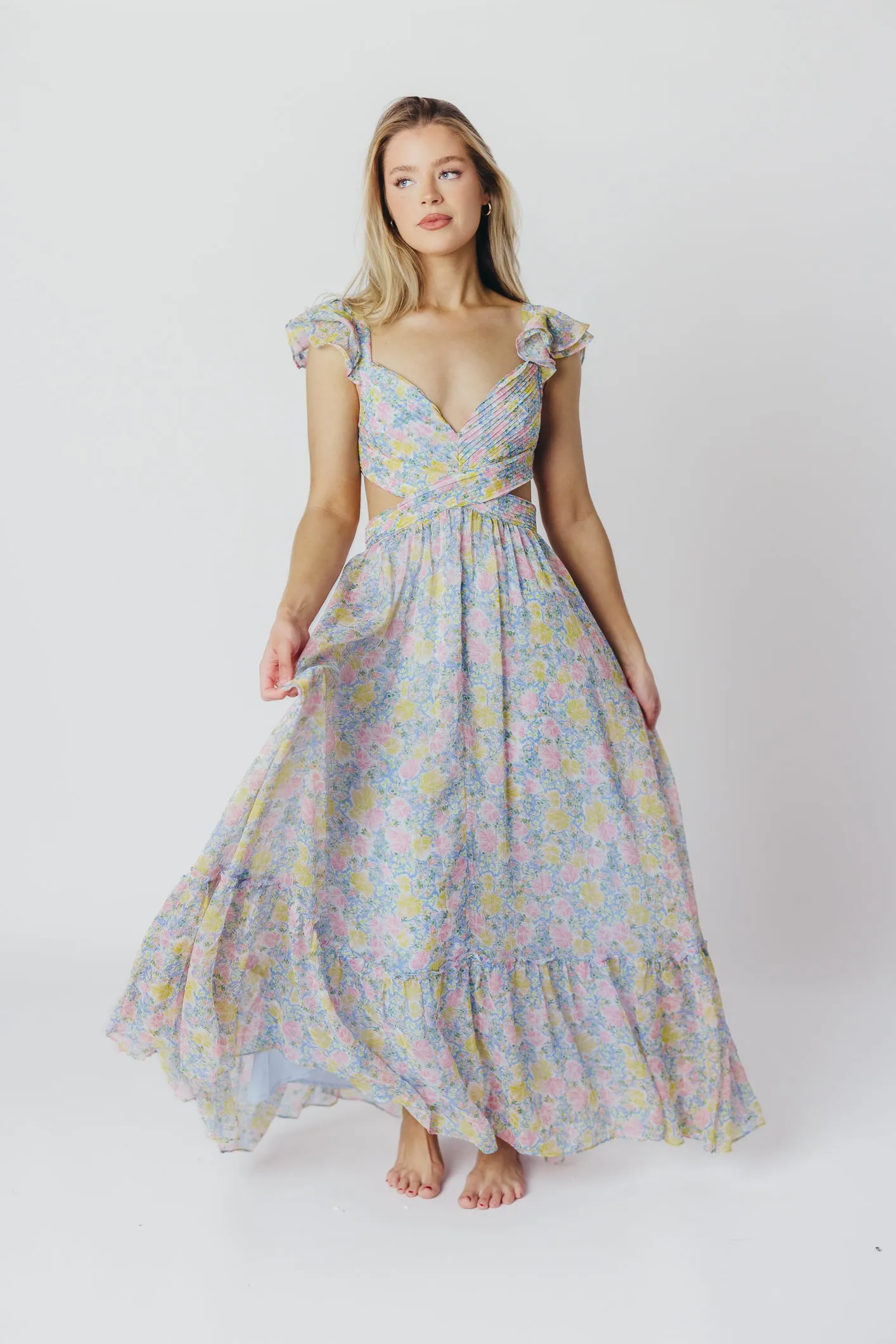 ASTR Primrose Maxi Dress in Blue/Pink Floral