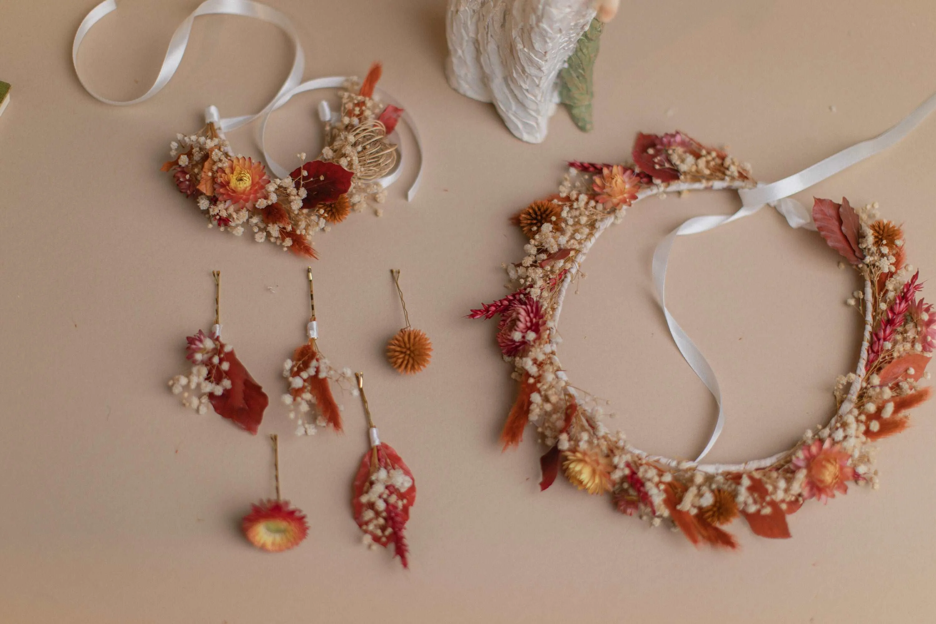 Autumn Terracota Bridal Crown / Dried Autumn Flowers Wedding Crown