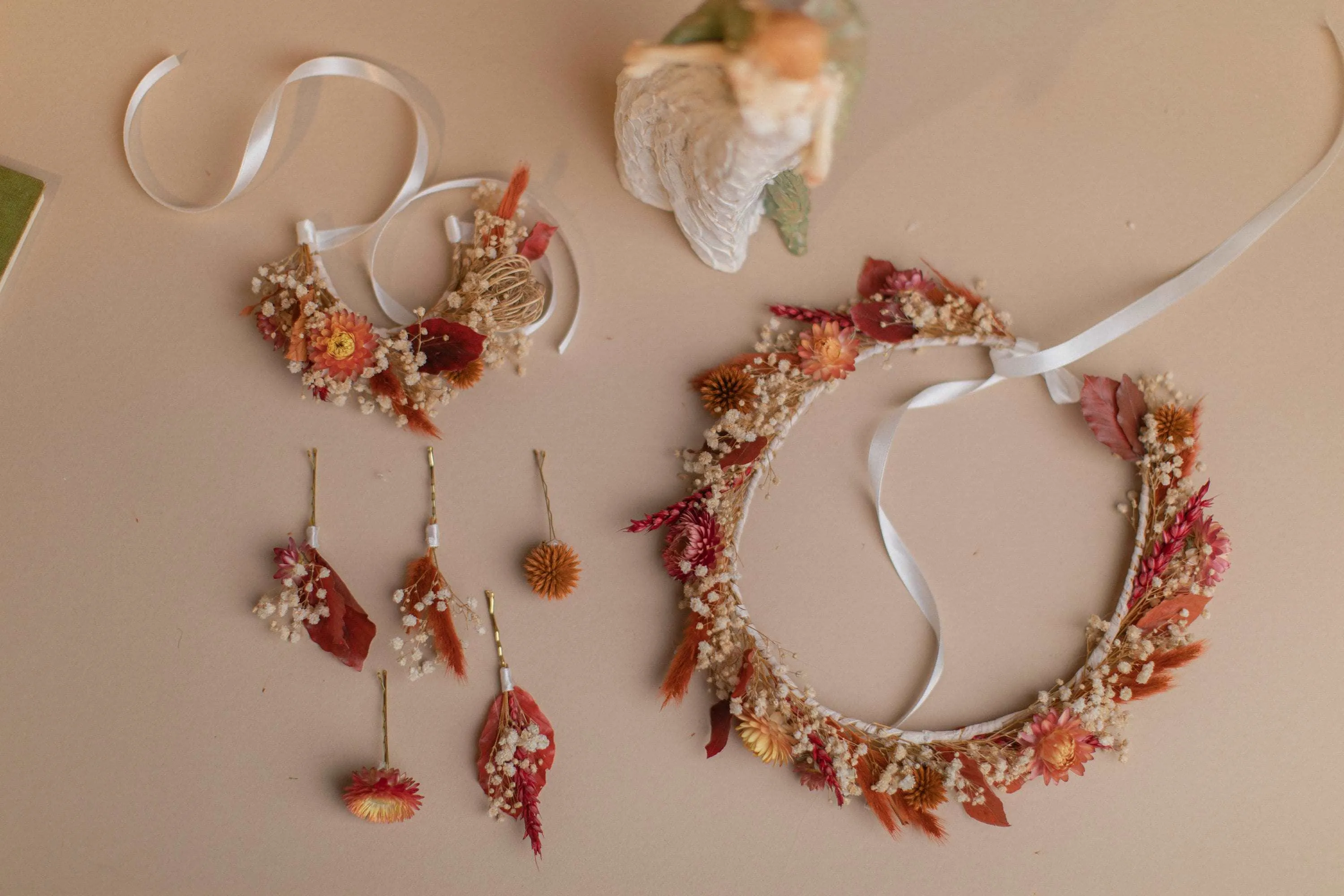 Autumn Terracota Bridal Crown / Dried Autumn Flowers Wedding Crown