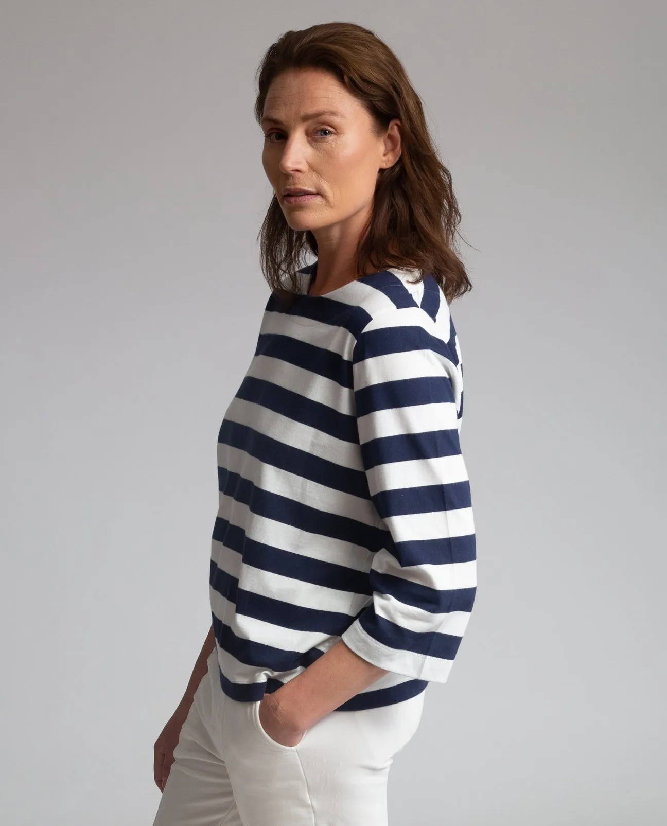 Babi Organic Cotton Top In Off White & Navy