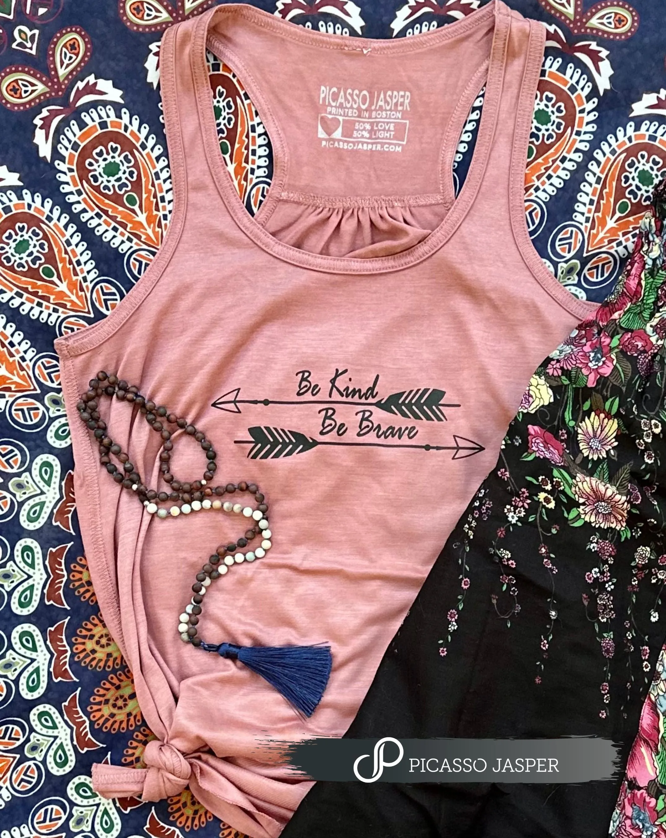 Be Kind, Be Brave, Blush Flowy Racerback Tank