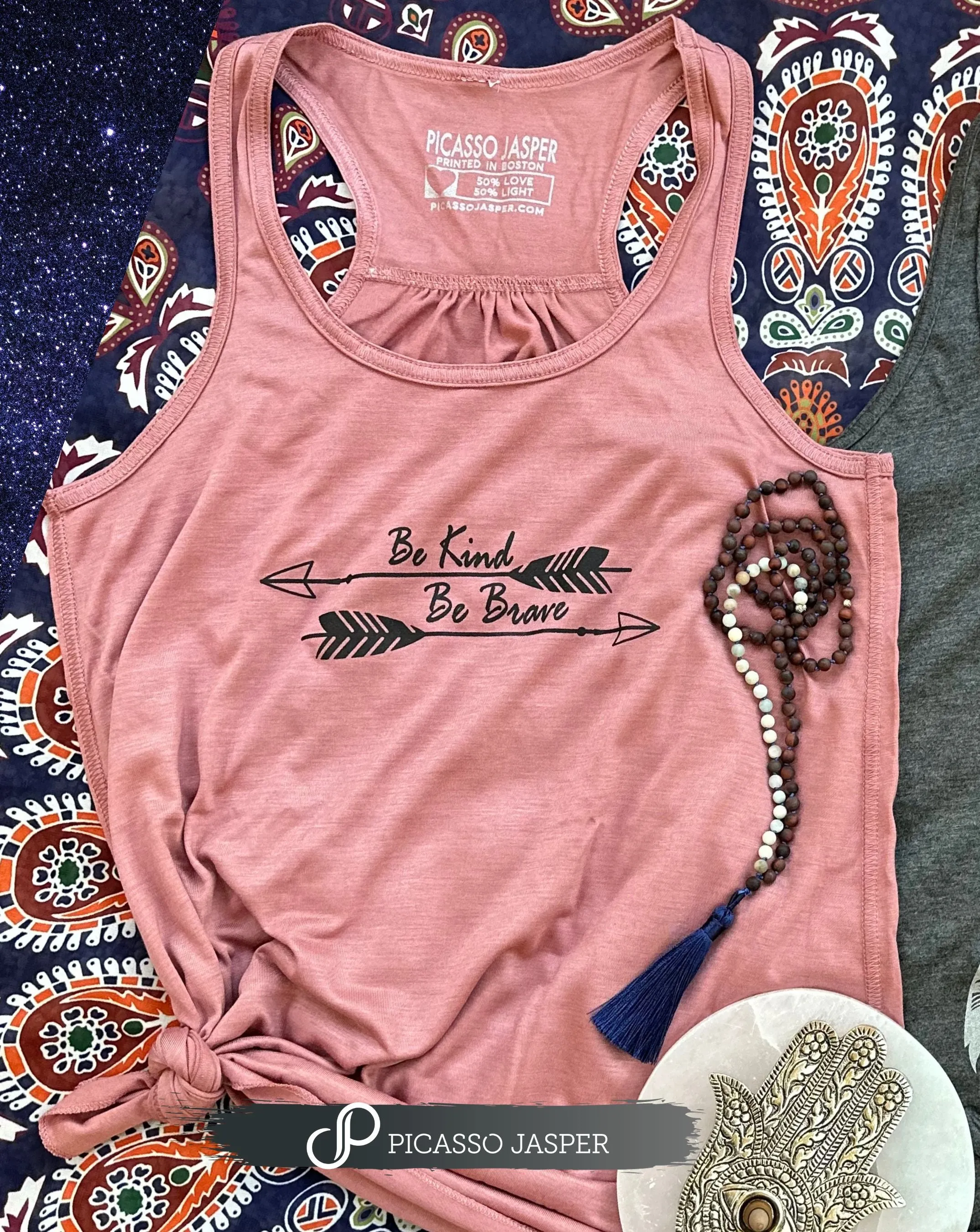 Be Kind, Be Brave, Blush Flowy Racerback Tank