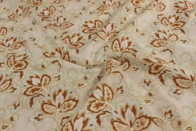 Beige & Cream Floral Cotton Silk Polyester Blend Fabric