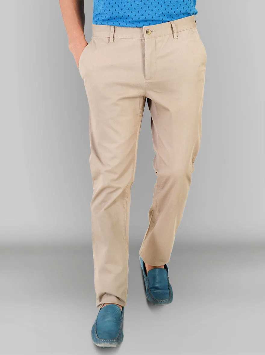 Beige Self Textured Super Slim Fit Chinos | Greenfibre