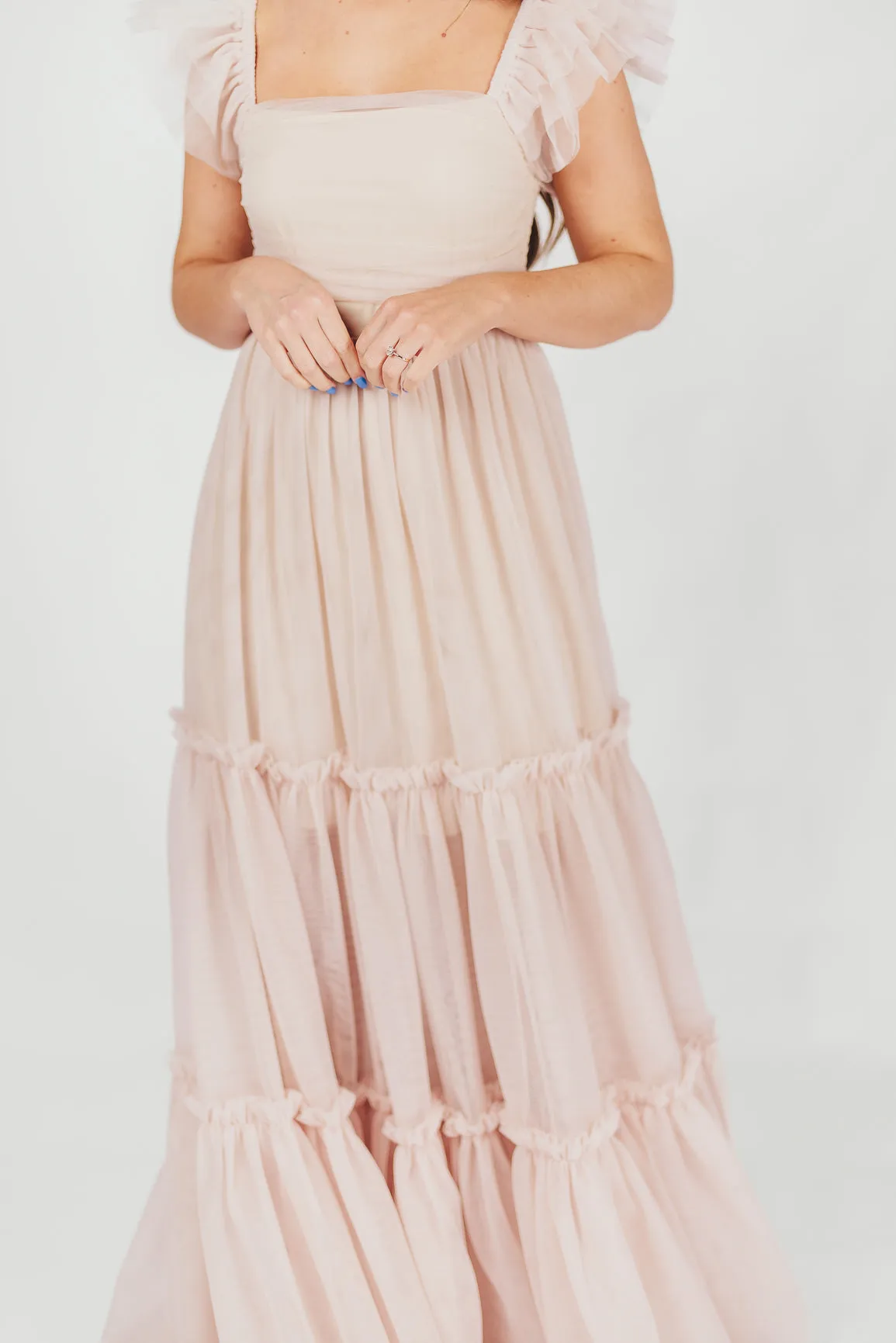 Bella Tiered Tulle Maxi Dress in Peachy Nude - Bump Friendly & Inclusive Sizing (S-3XL)