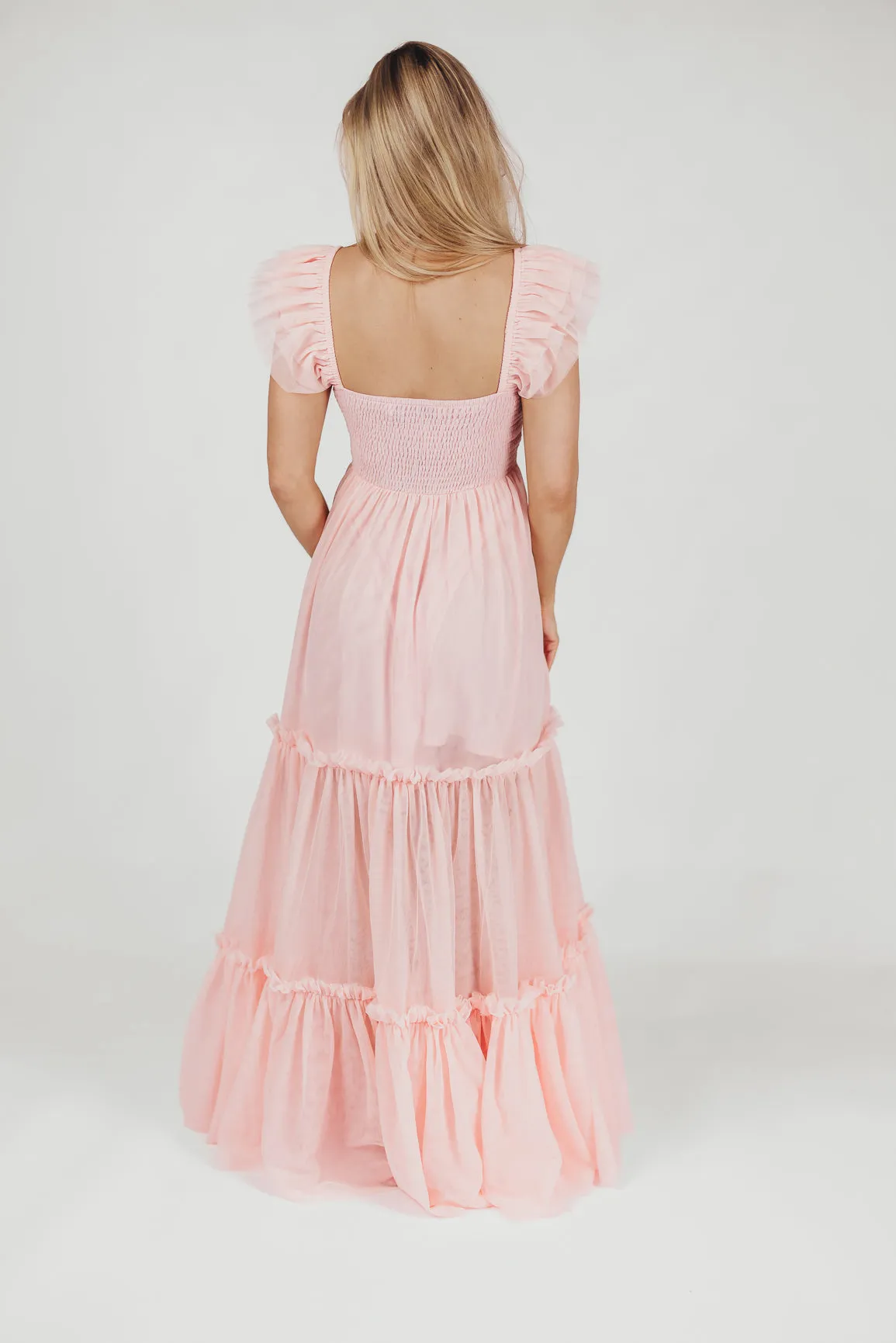 Bella Tiered Tulle Maxi Dress in Pink Blush - Bump Friendly & Inclusive Sizing (S-3XL)