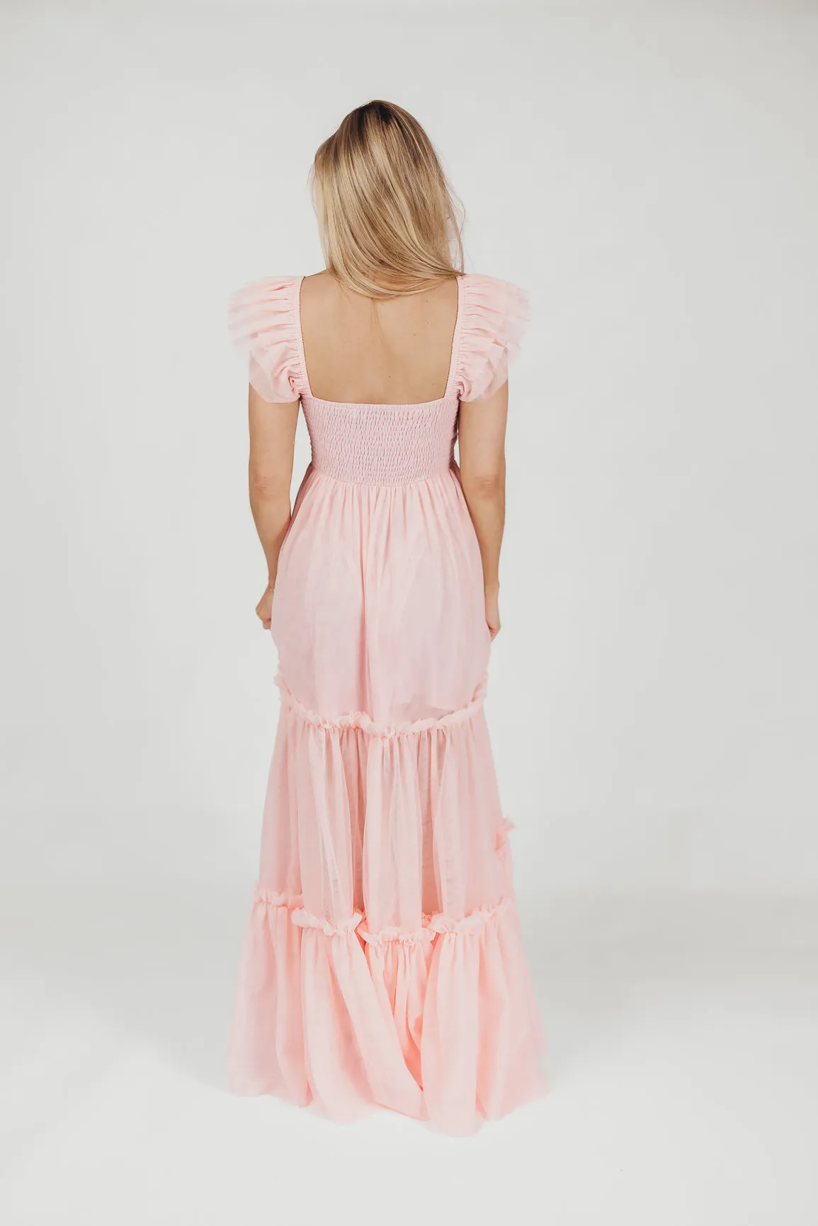 Bella Tiered Tulle Maxi Dress in Pink Blush - Bump Friendly & Inclusive Sizing (S-3XL)