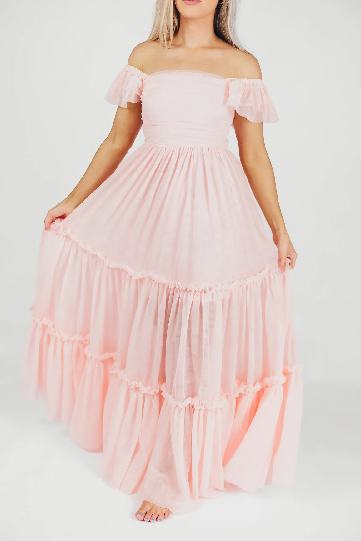 Bella Tiered Tulle Maxi Dress in Pink Blush - Bump Friendly & Inclusive Sizing (S-3XL)