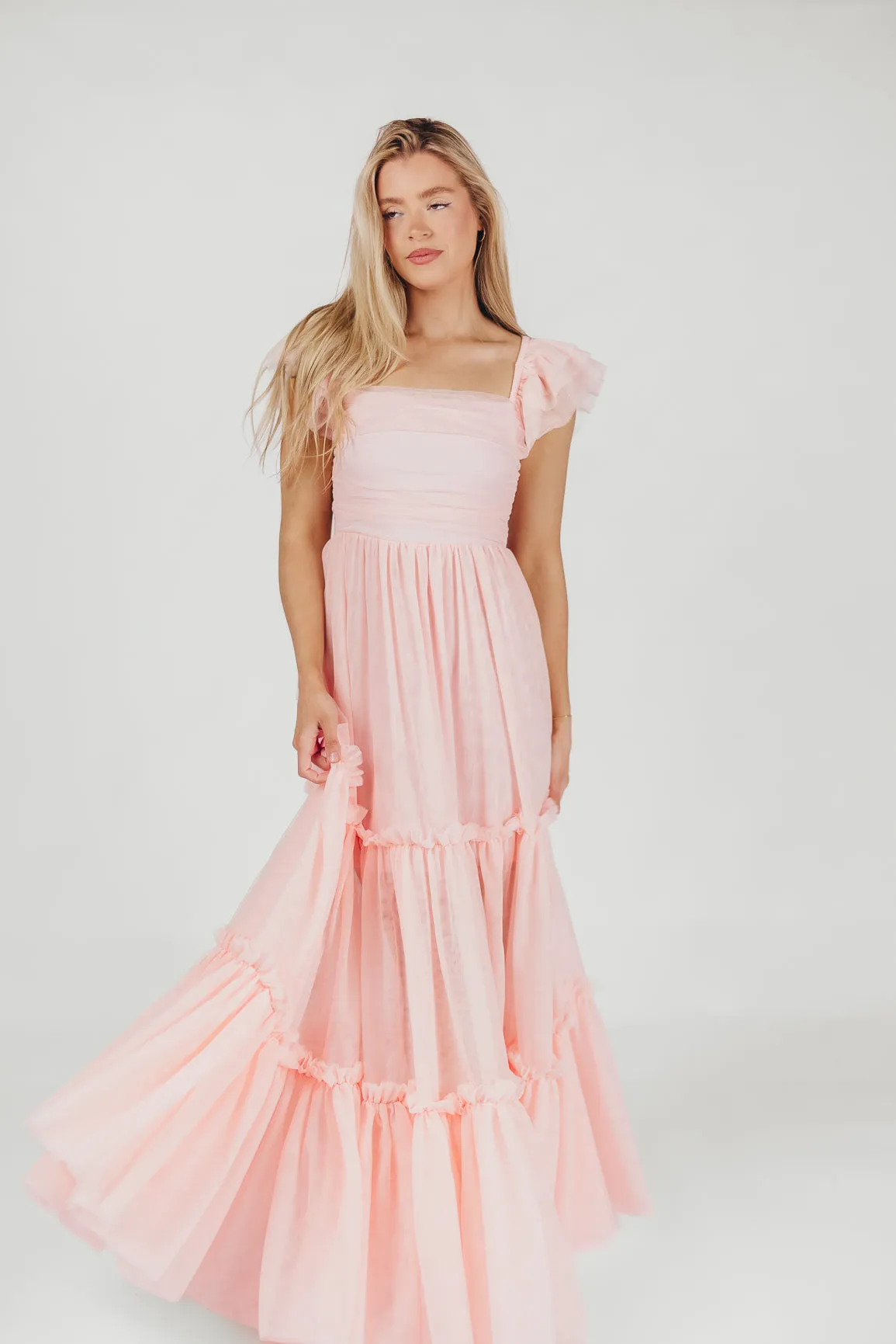 Bella Tiered Tulle Maxi Dress in Pink Blush - Bump Friendly & Inclusive Sizing (S-3XL)