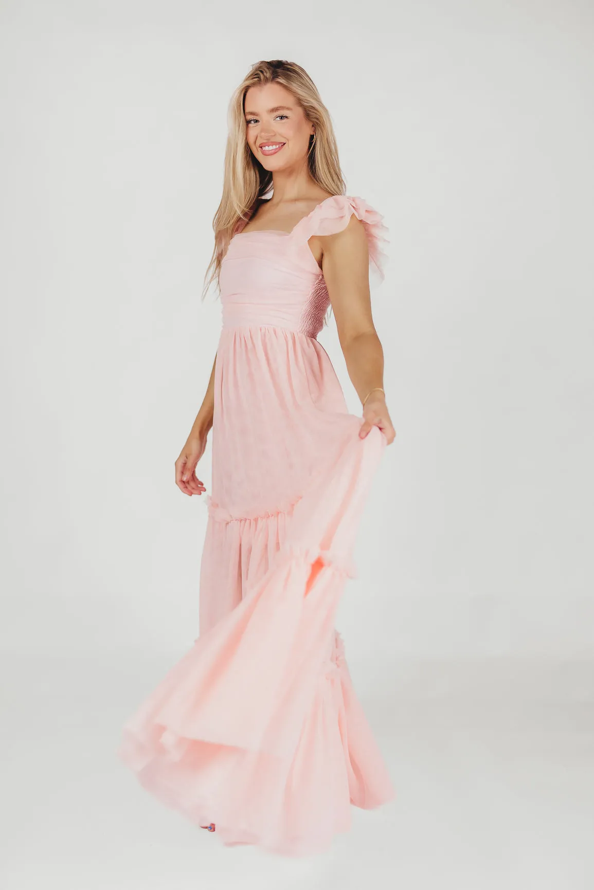 Bella Tiered Tulle Maxi Dress in Pink Blush - Bump Friendly & Inclusive Sizing (S-3XL)