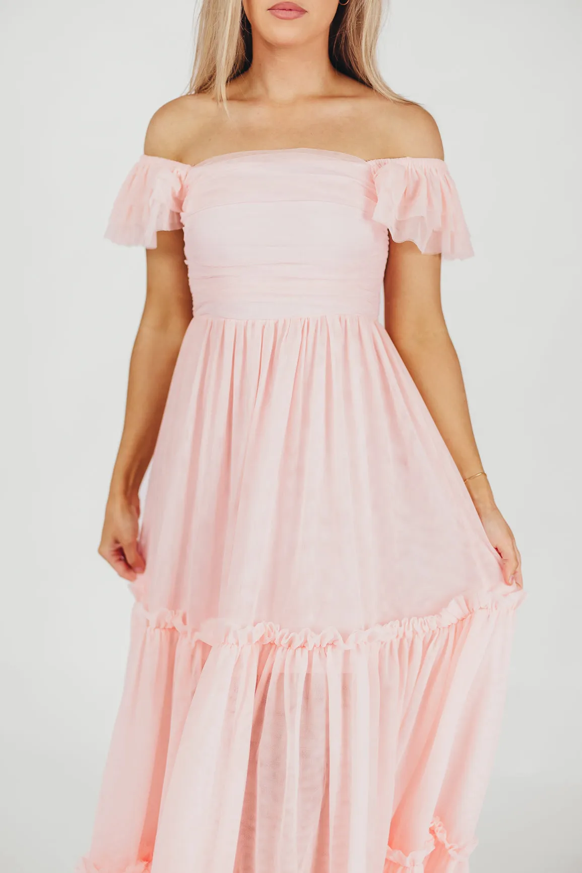 Bella Tiered Tulle Maxi Dress in Pink Blush - Bump Friendly & Inclusive Sizing (S-3XL)