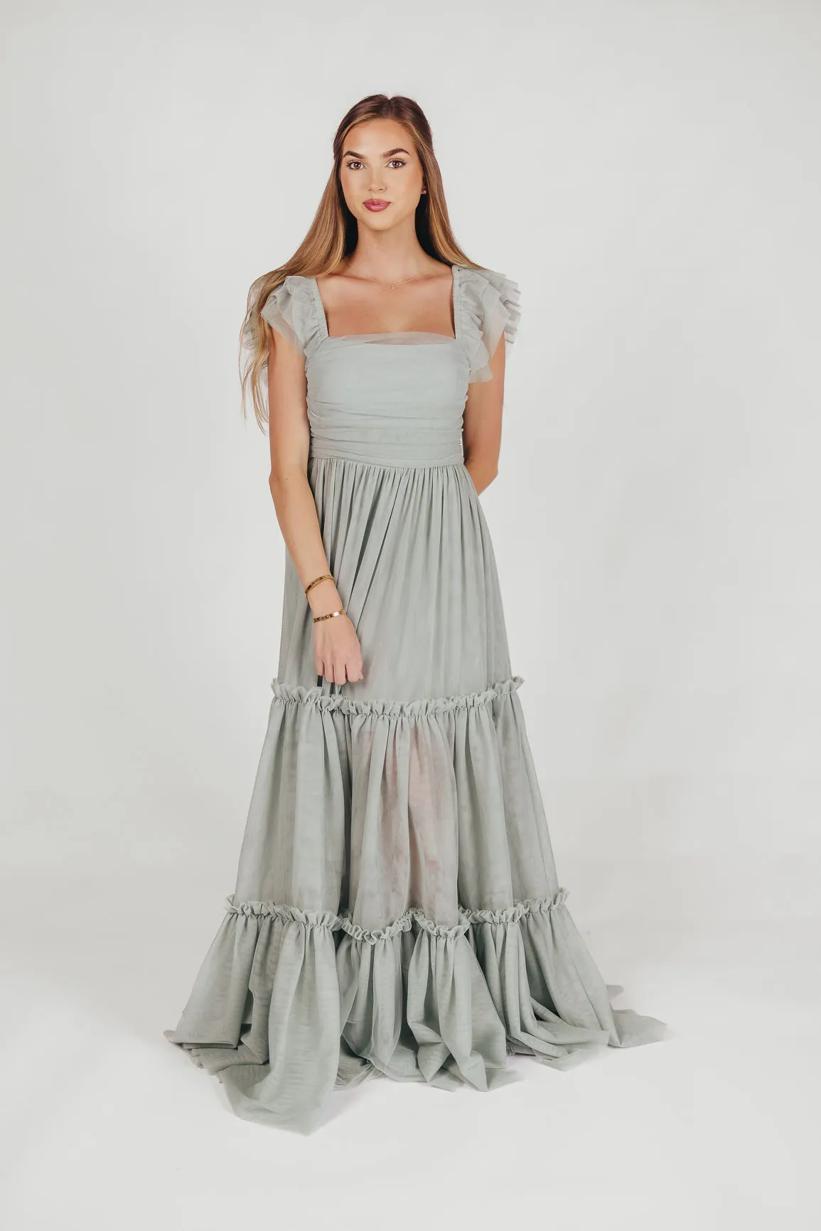 Bella Tiered Tulle Maxi Dress in Sage - Bump Friendly & Inclusive Sizing (S-3XL)