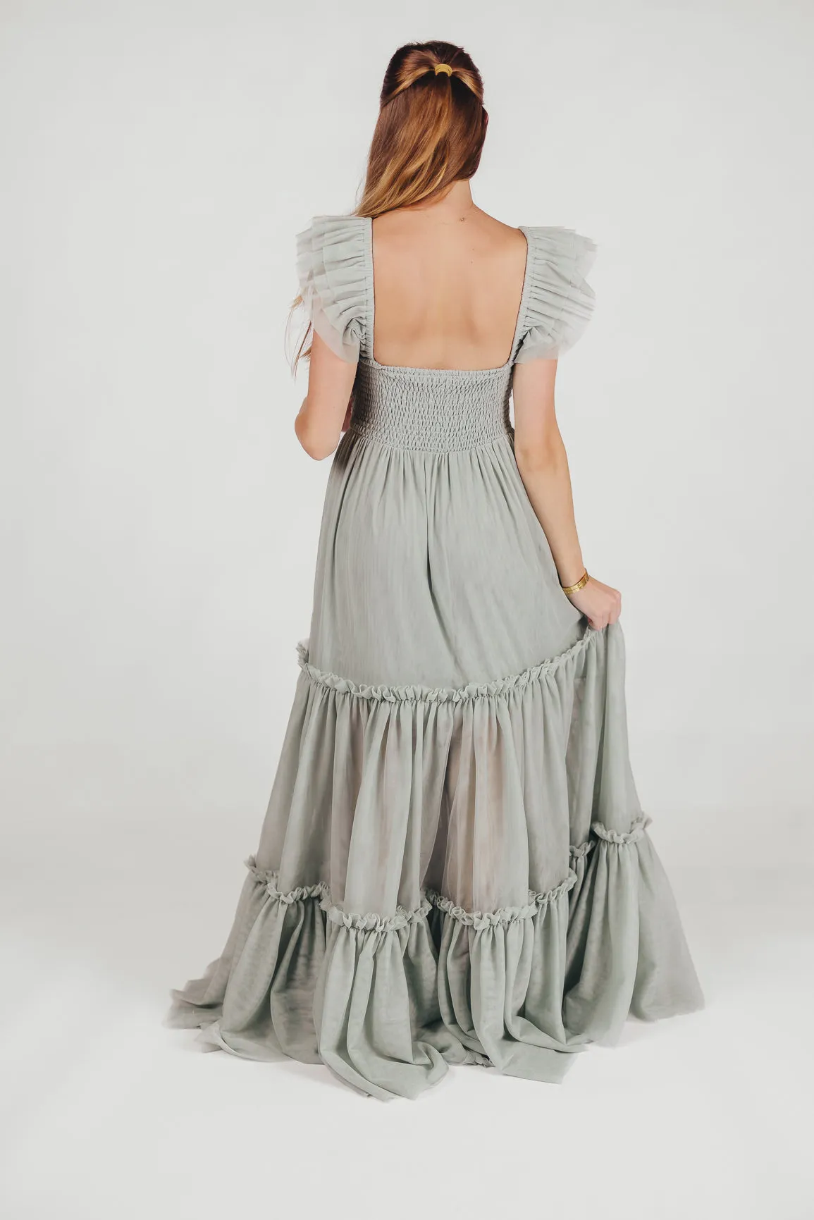 Bella Tiered Tulle Maxi Dress in Sage - Bump Friendly & Inclusive Sizing (S-3XL)