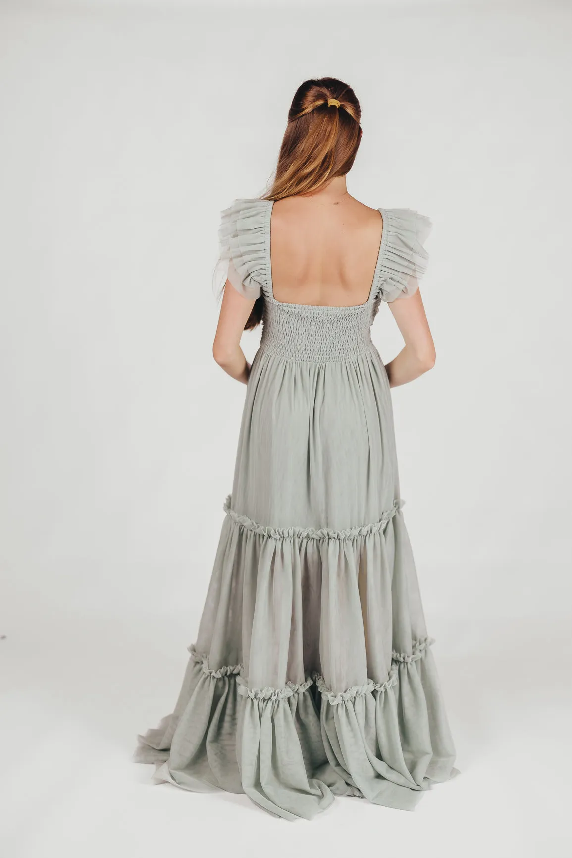 Bella Tiered Tulle Maxi Dress in Sage - Bump Friendly & Inclusive Sizing (S-3XL)