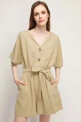 Belle V-neck Linen Romper