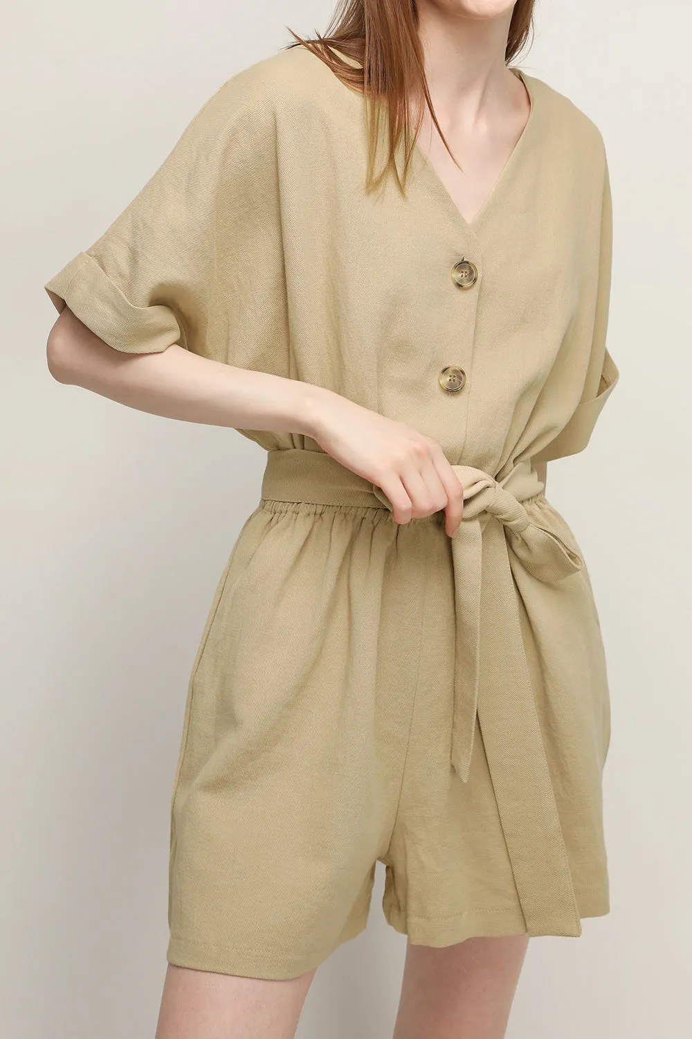 Belle V-neck Linen Romper