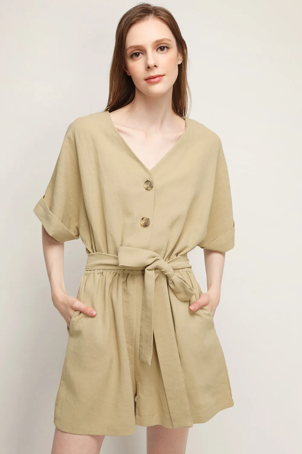 Belle V-neck Linen Romper