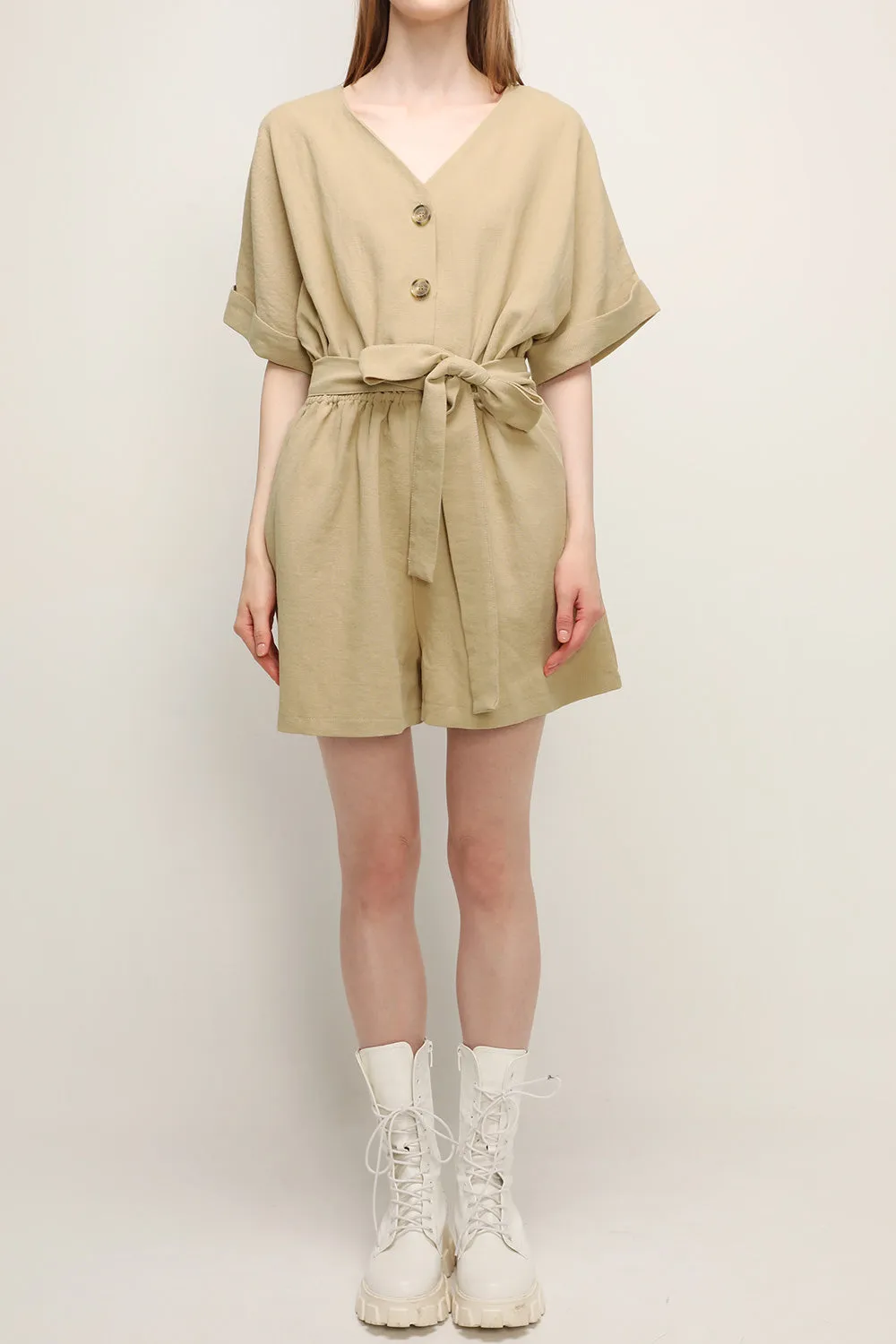 Belle V-neck Linen Romper